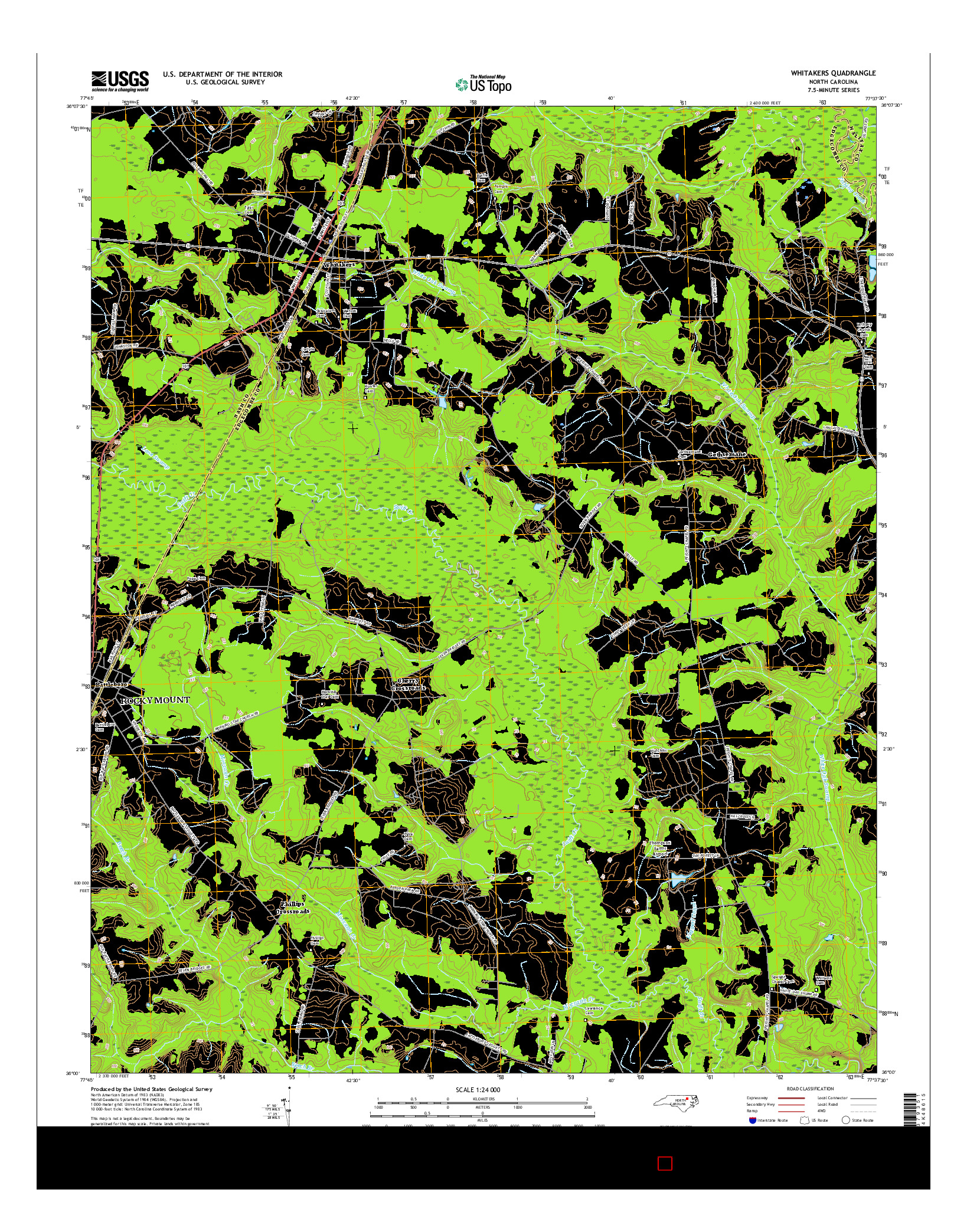 USGS US TOPO 7.5-MINUTE MAP FOR WHITAKERS, NC 2016