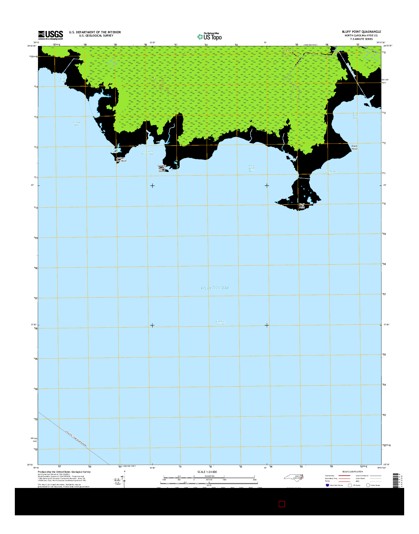 USGS US TOPO 7.5-MINUTE MAP FOR BLUFF POINT, NC 2016