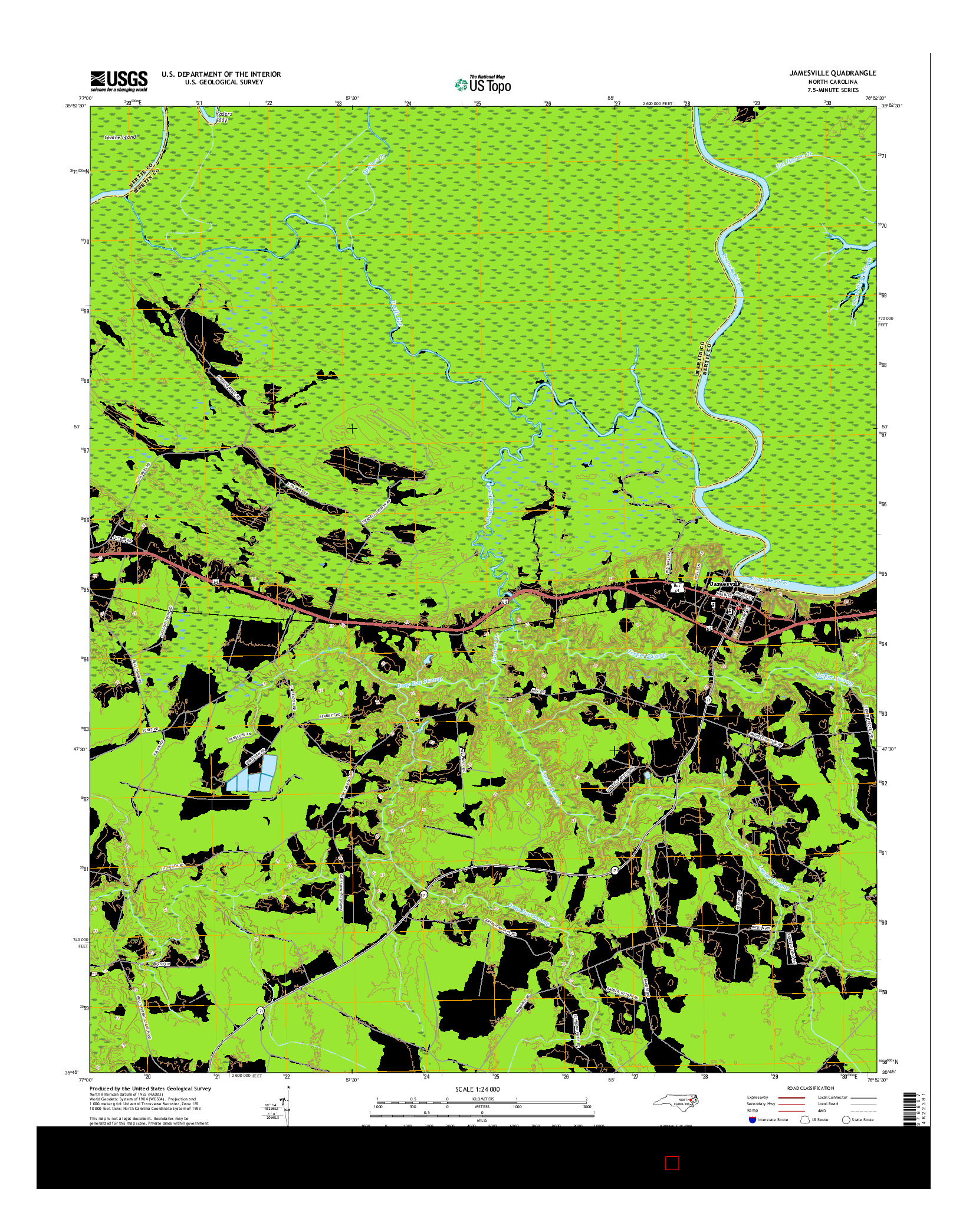 USGS US TOPO 7.5-MINUTE MAP FOR JAMESVILLE, NC 2016