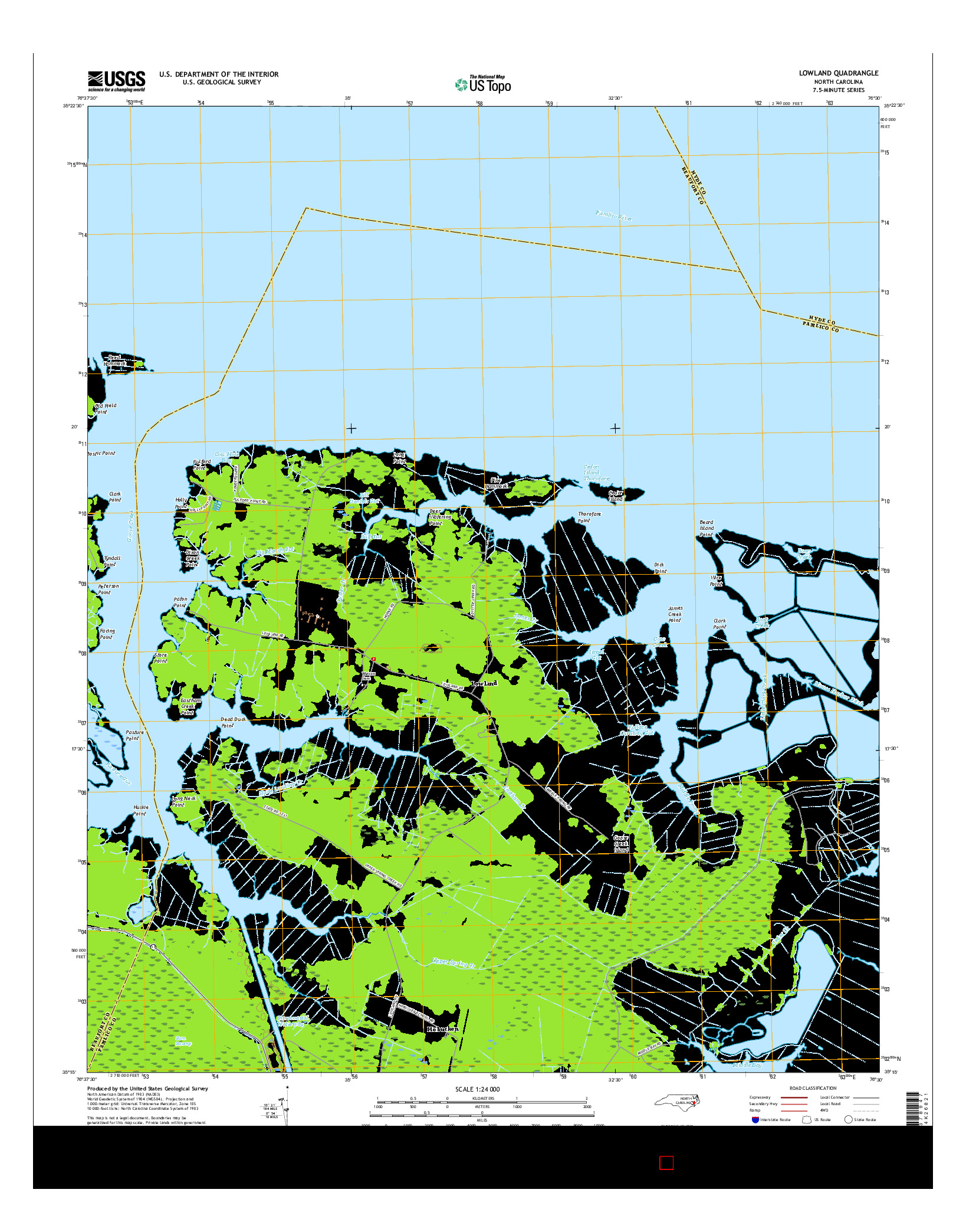 USGS US TOPO 7.5-MINUTE MAP FOR LOWLAND, NC 2016