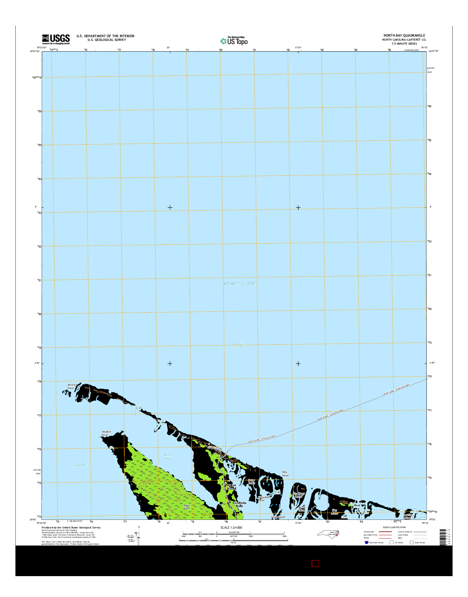 USGS US TOPO 7.5-MINUTE MAP FOR NORTH BAY, NC 2016