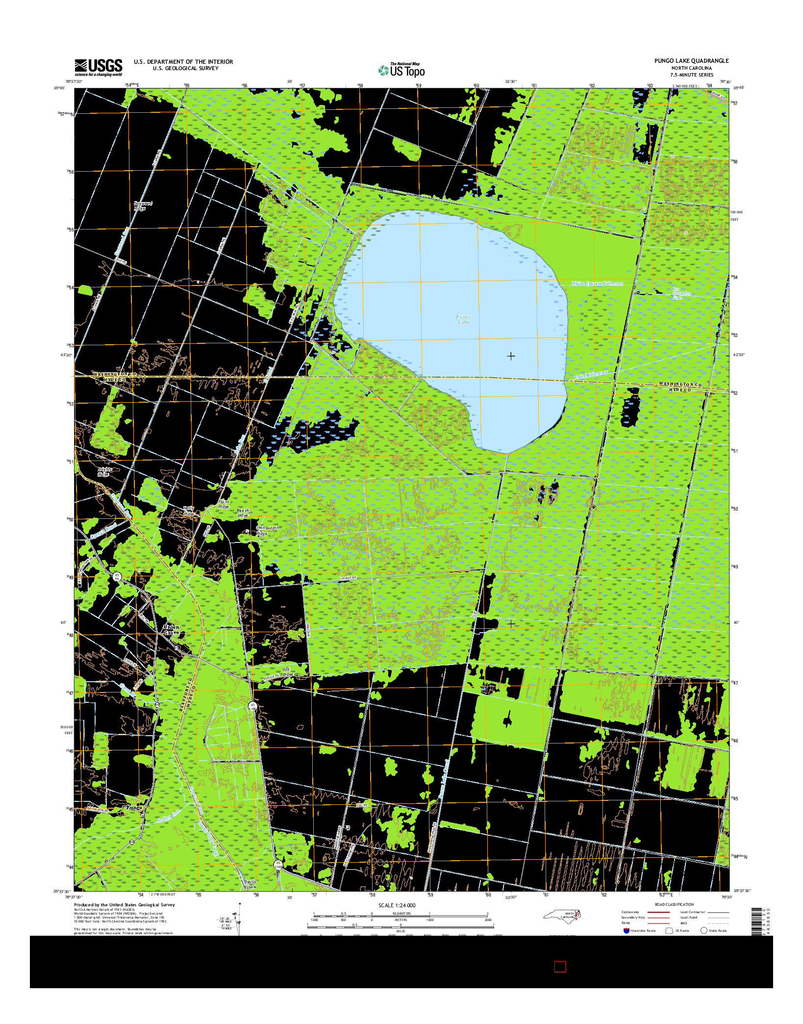 USGS US TOPO 7.5-MINUTE MAP FOR PUNGO LAKE, NC 2016