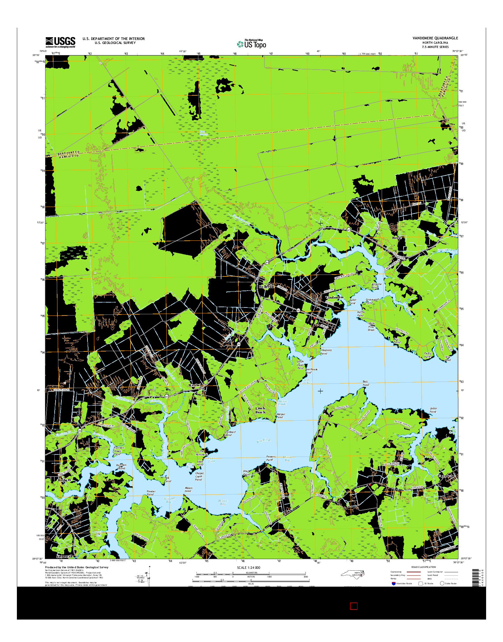 USGS US TOPO 7.5-MINUTE MAP FOR VANDEMERE, NC 2016