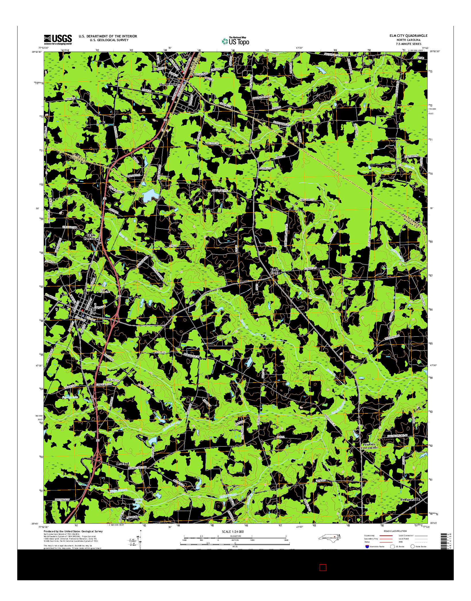 USGS US TOPO 7.5-MINUTE MAP FOR ELM CITY, NC 2016
