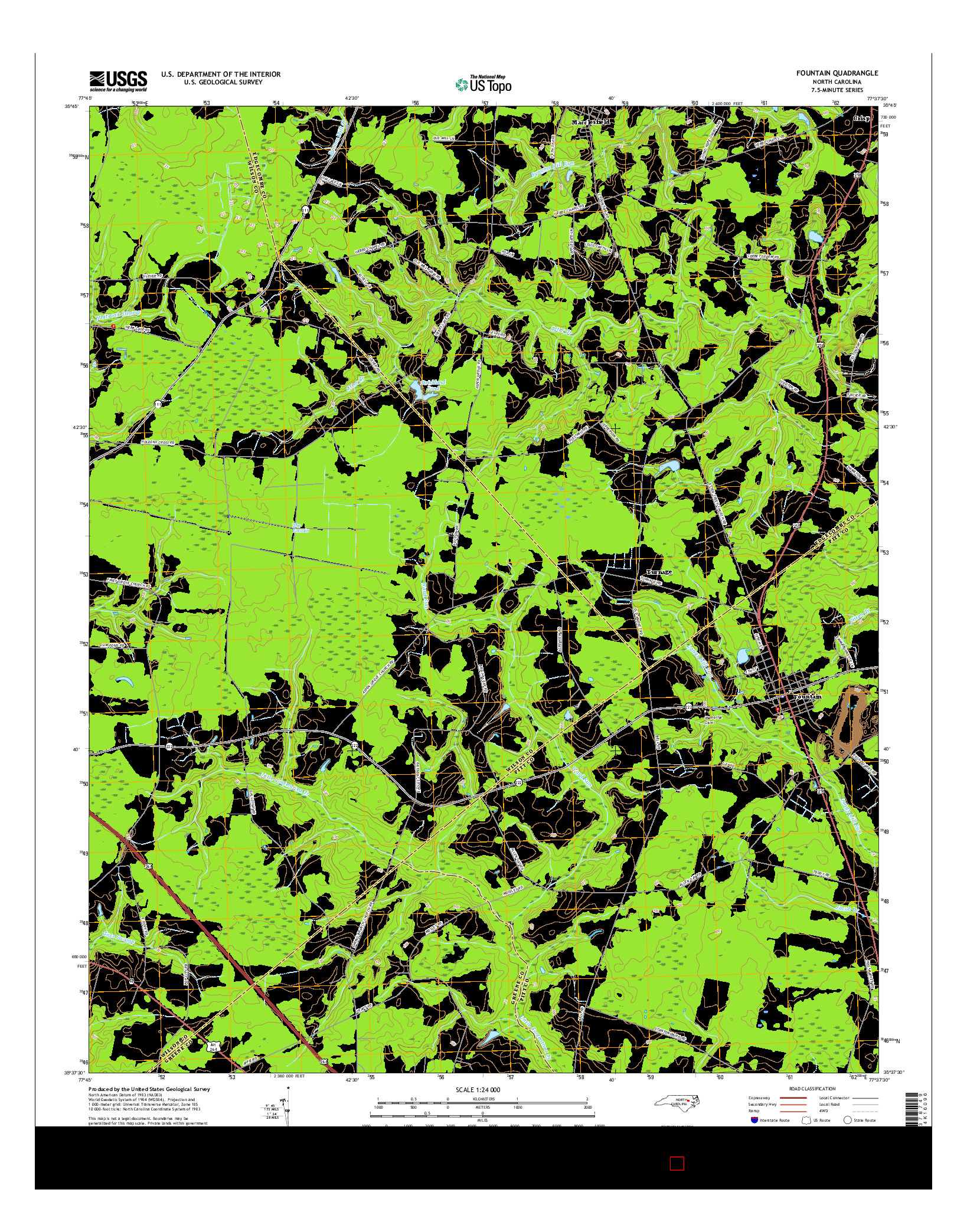 USGS US TOPO 7.5-MINUTE MAP FOR FOUNTAIN, NC 2016