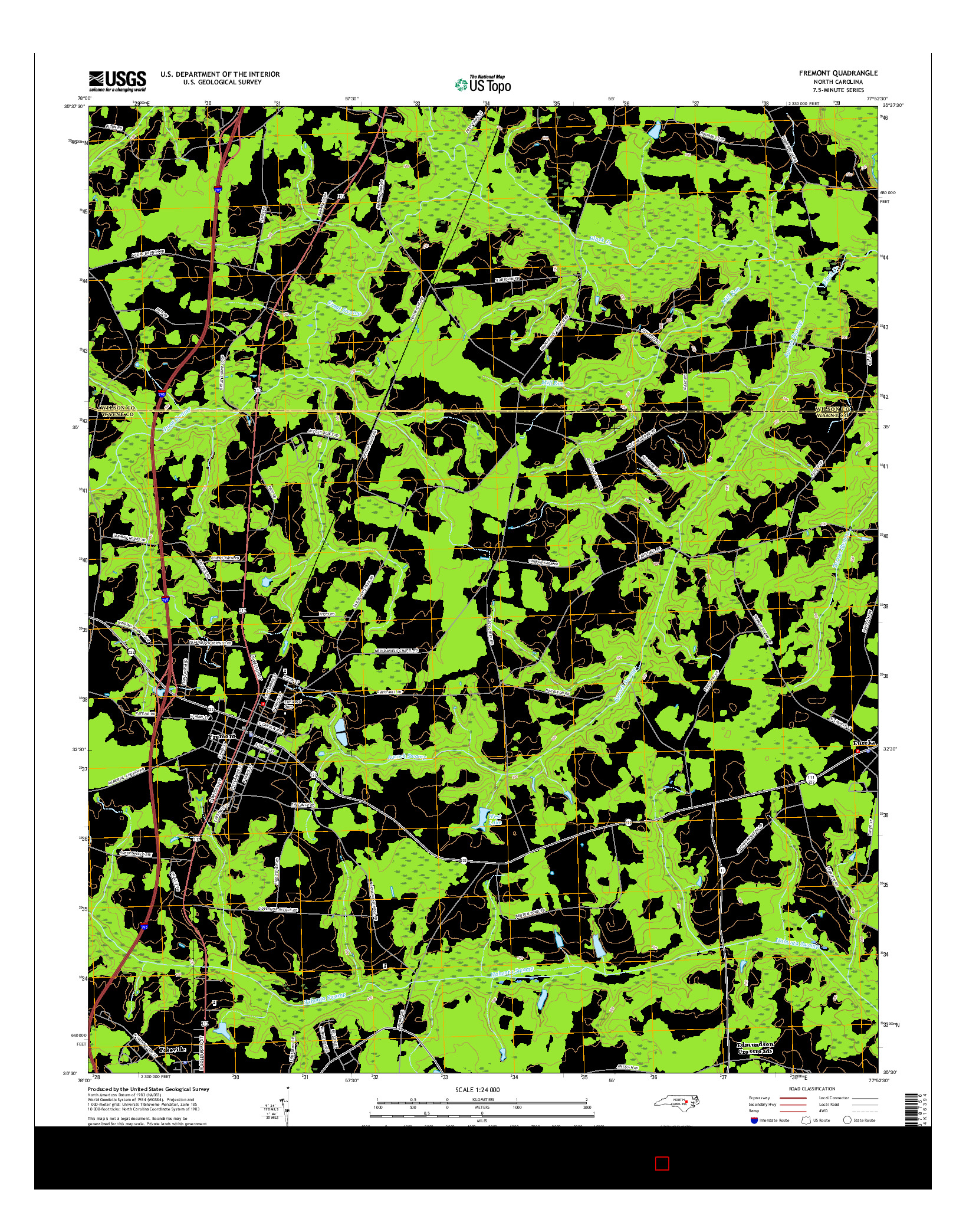 USGS US TOPO 7.5-MINUTE MAP FOR FREMONT, NC 2016