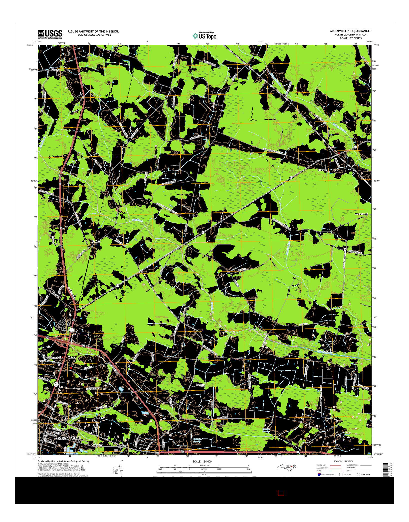 USGS US TOPO 7.5-MINUTE MAP FOR GREENVILLE NE, NC 2016