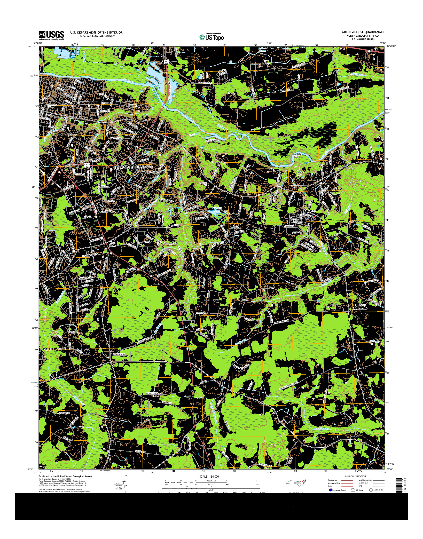 USGS US TOPO 7.5-MINUTE MAP FOR GREENVILLE SE, NC 2016