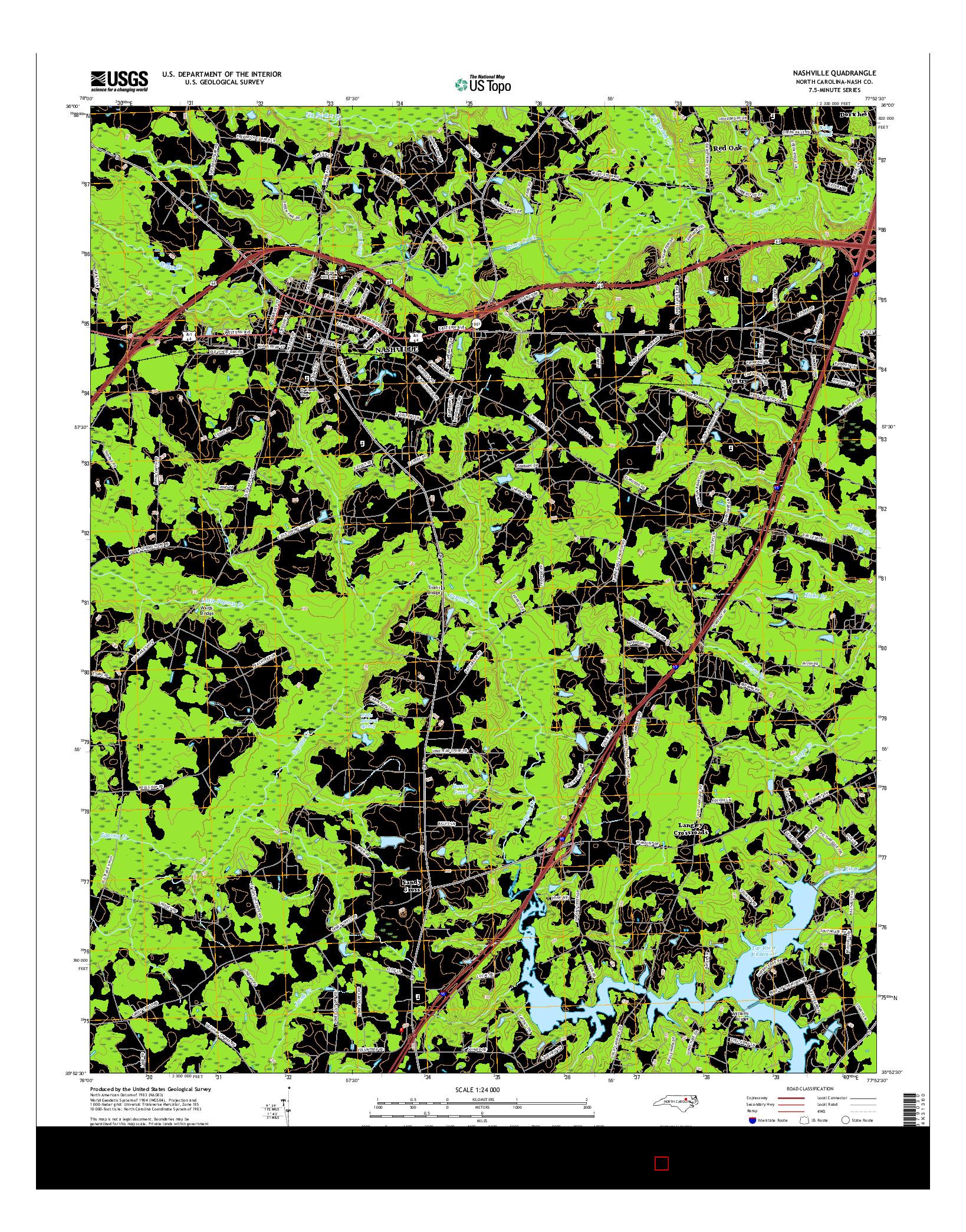 USGS US TOPO 7.5-MINUTE MAP FOR NASHVILLE, NC 2016