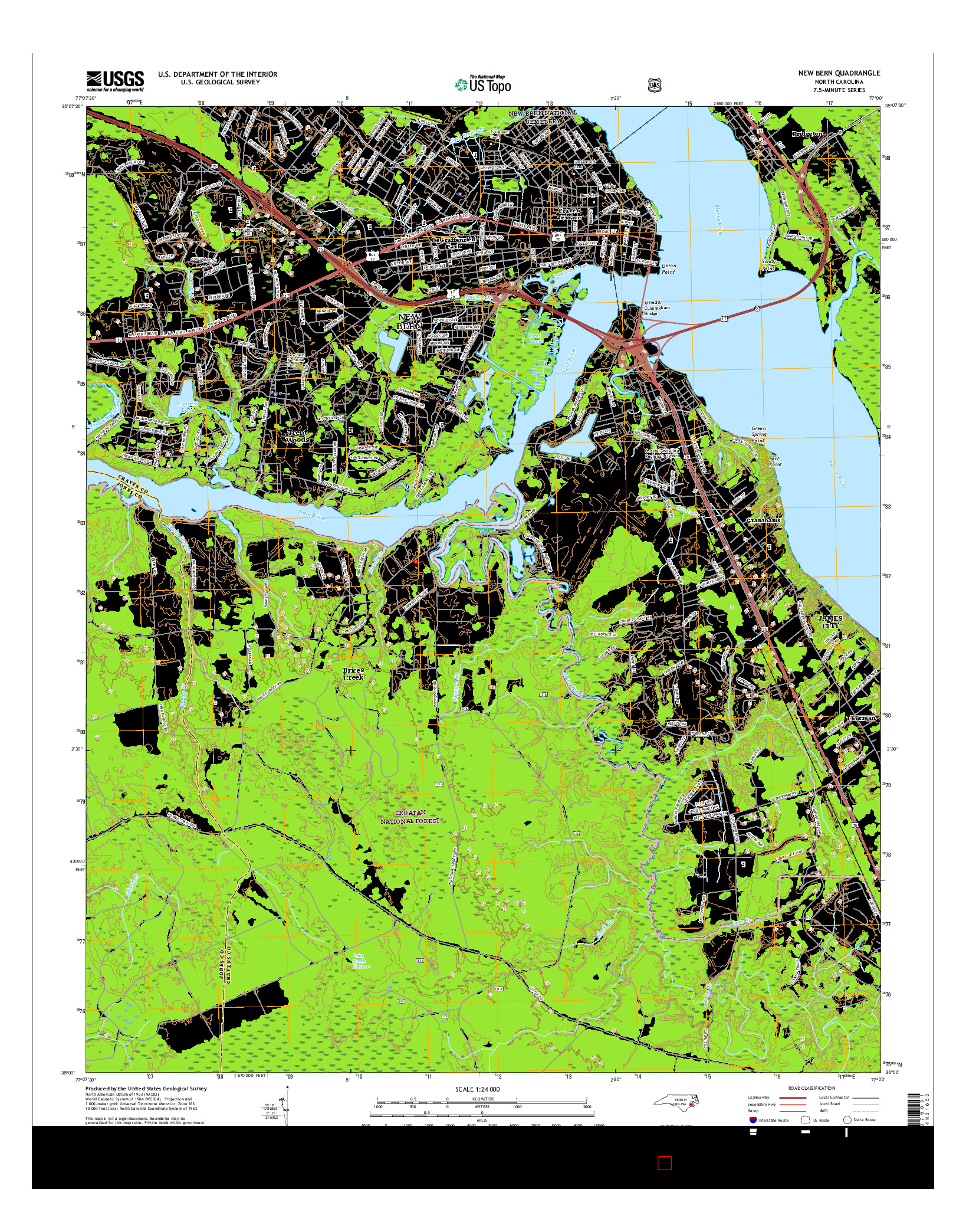 USGS US TOPO 7.5-MINUTE MAP FOR NEW BERN, NC 2016