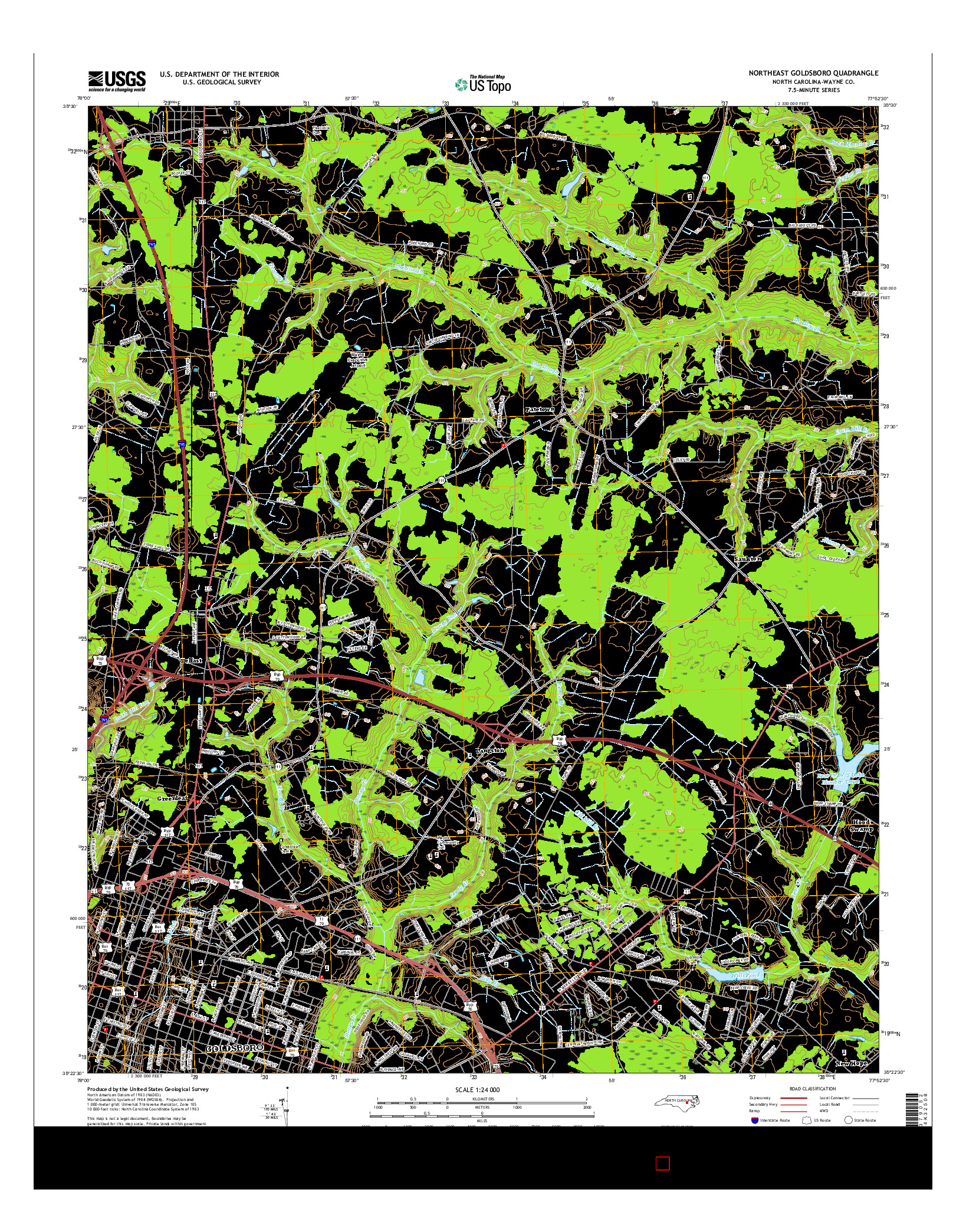 USGS US TOPO 7.5-MINUTE MAP FOR NORTHEAST GOLDSBORO, NC 2016