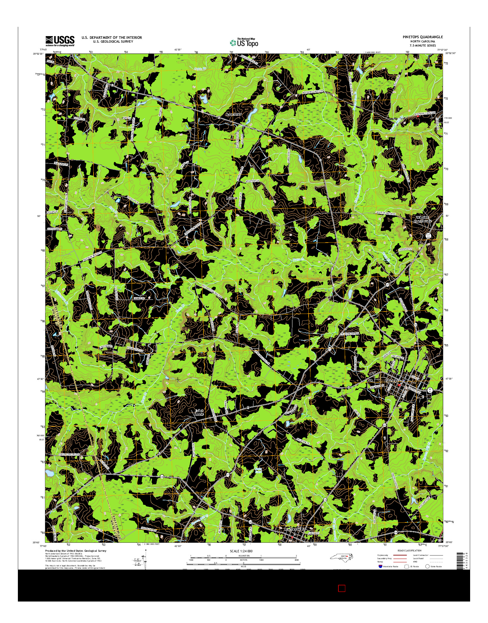 USGS US TOPO 7.5-MINUTE MAP FOR PINETOPS, NC 2016