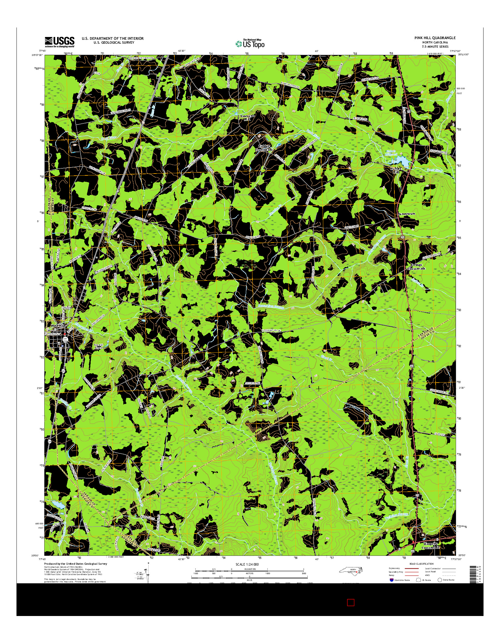 USGS US TOPO 7.5-MINUTE MAP FOR PINK HILL, NC 2016