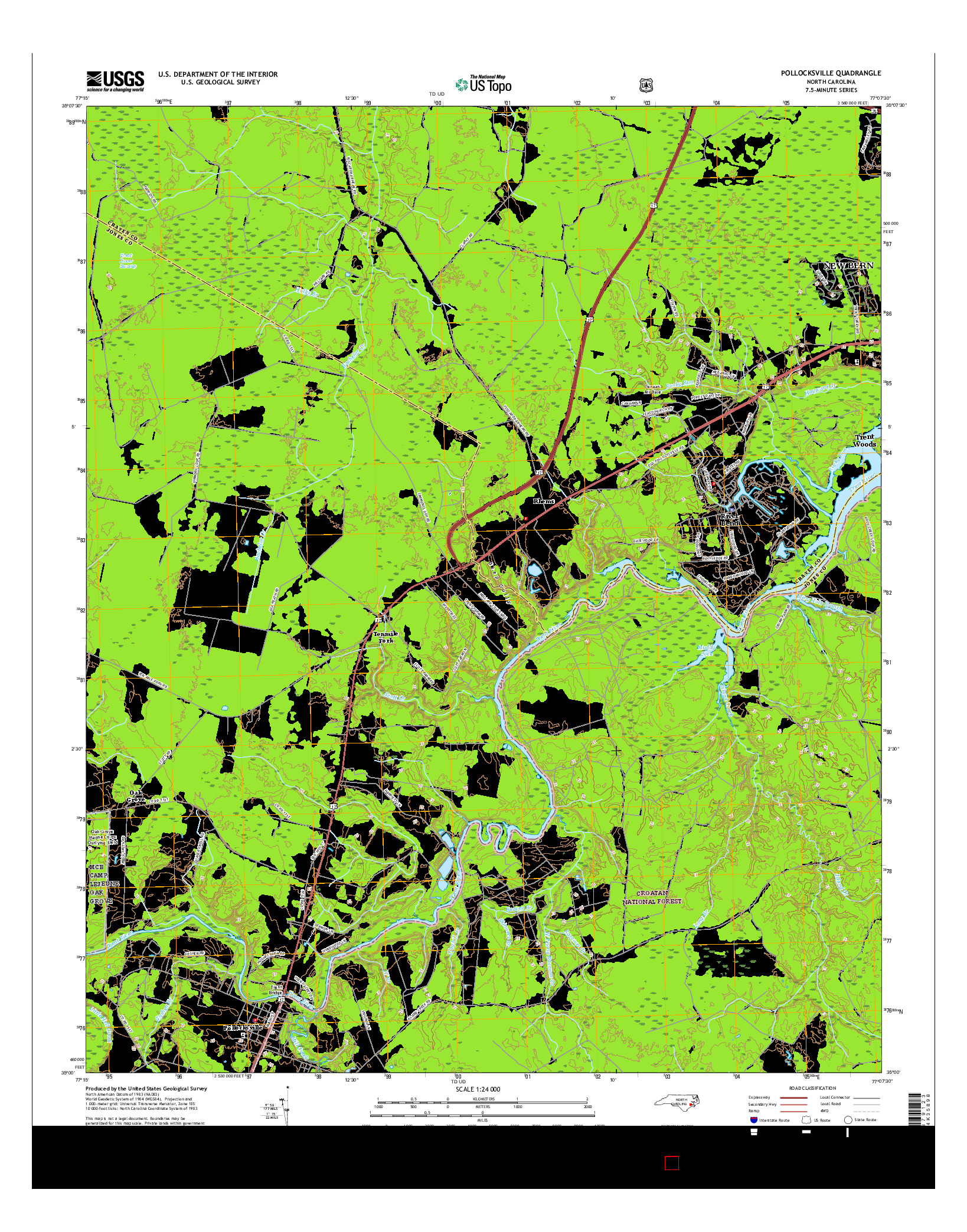 USGS US TOPO 7.5-MINUTE MAP FOR POLLOCKSVILLE, NC 2016