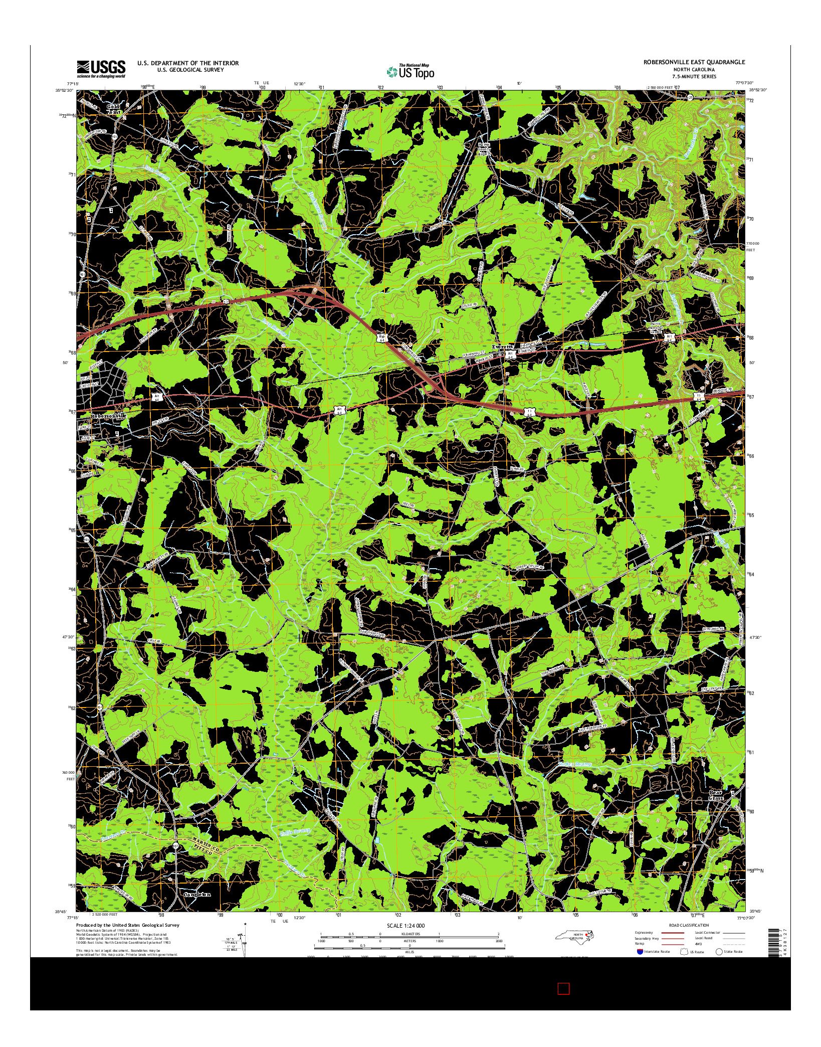 USGS US TOPO 7.5-MINUTE MAP FOR ROBERSONVILLE EAST, NC 2016