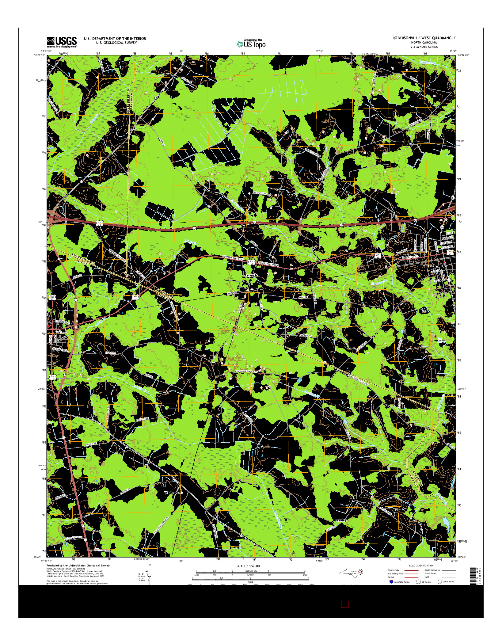 USGS US TOPO 7.5-MINUTE MAP FOR ROBERSONVILLE WEST, NC 2016