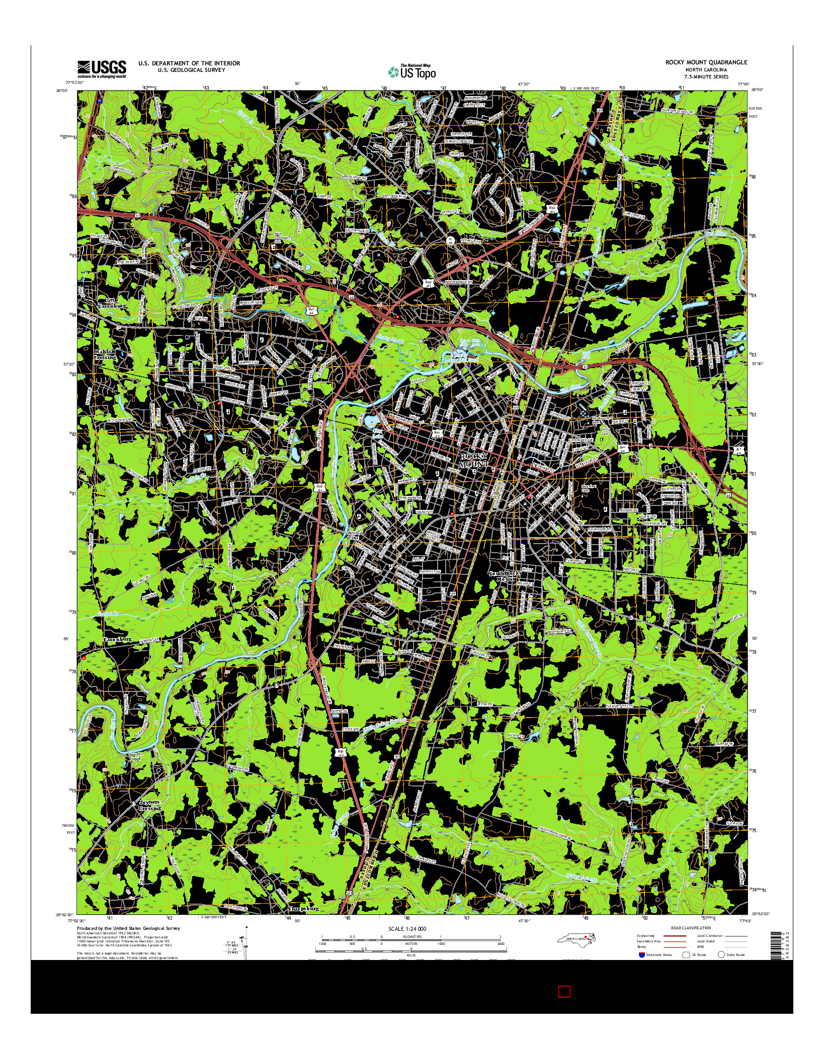 USGS US TOPO 7.5-MINUTE MAP FOR ROCKY MOUNT, NC 2016