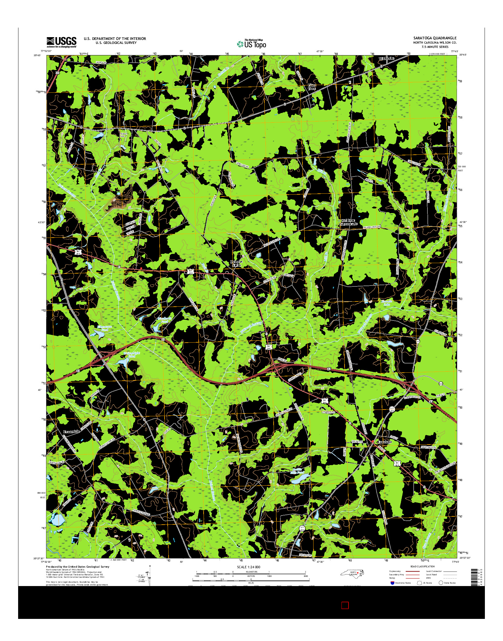 USGS US TOPO 7.5-MINUTE MAP FOR SARATOGA, NC 2016