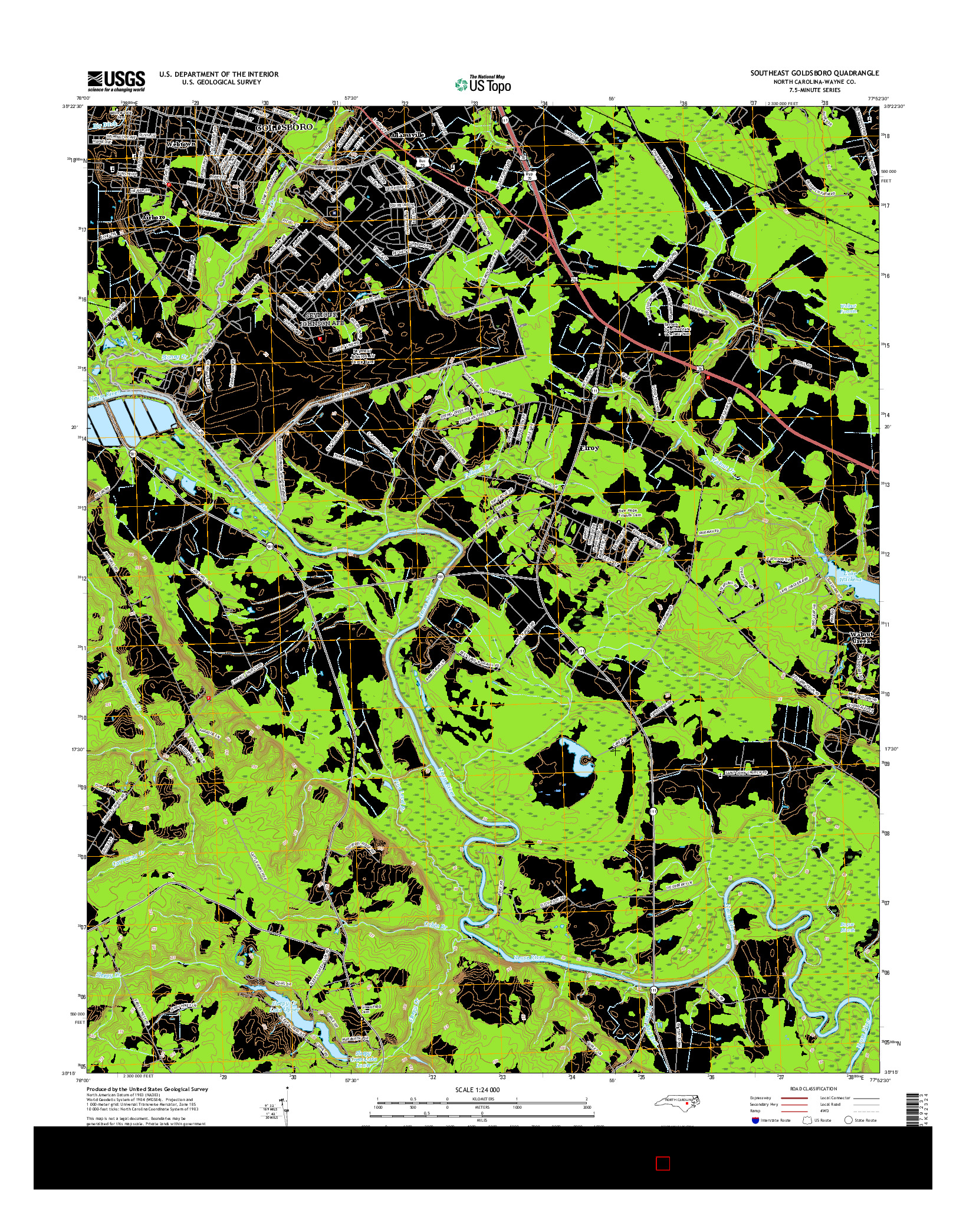 USGS US TOPO 7.5-MINUTE MAP FOR SOUTHEAST GOLDSBORO, NC 2016