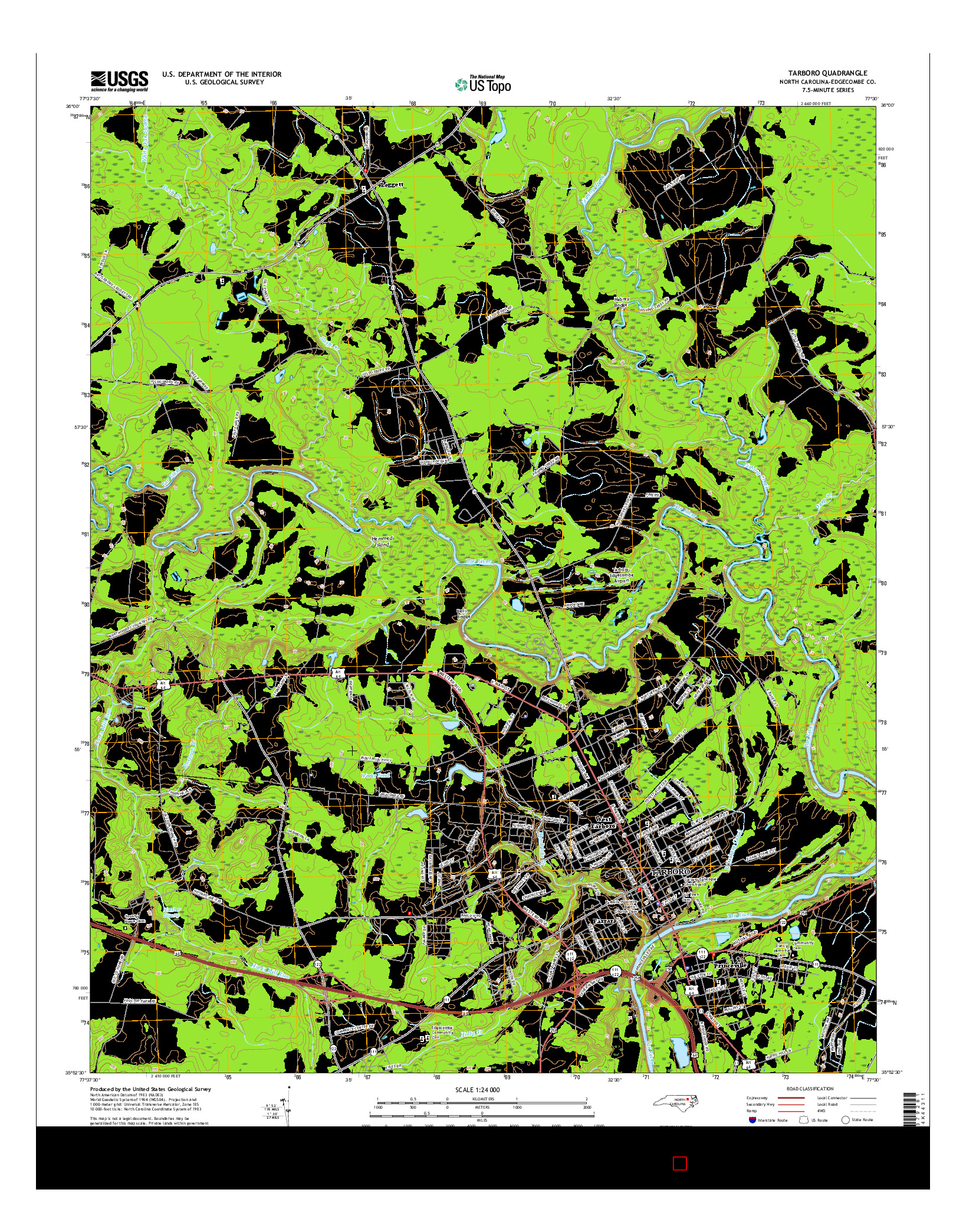 USGS US TOPO 7.5-MINUTE MAP FOR TARBORO, NC 2016