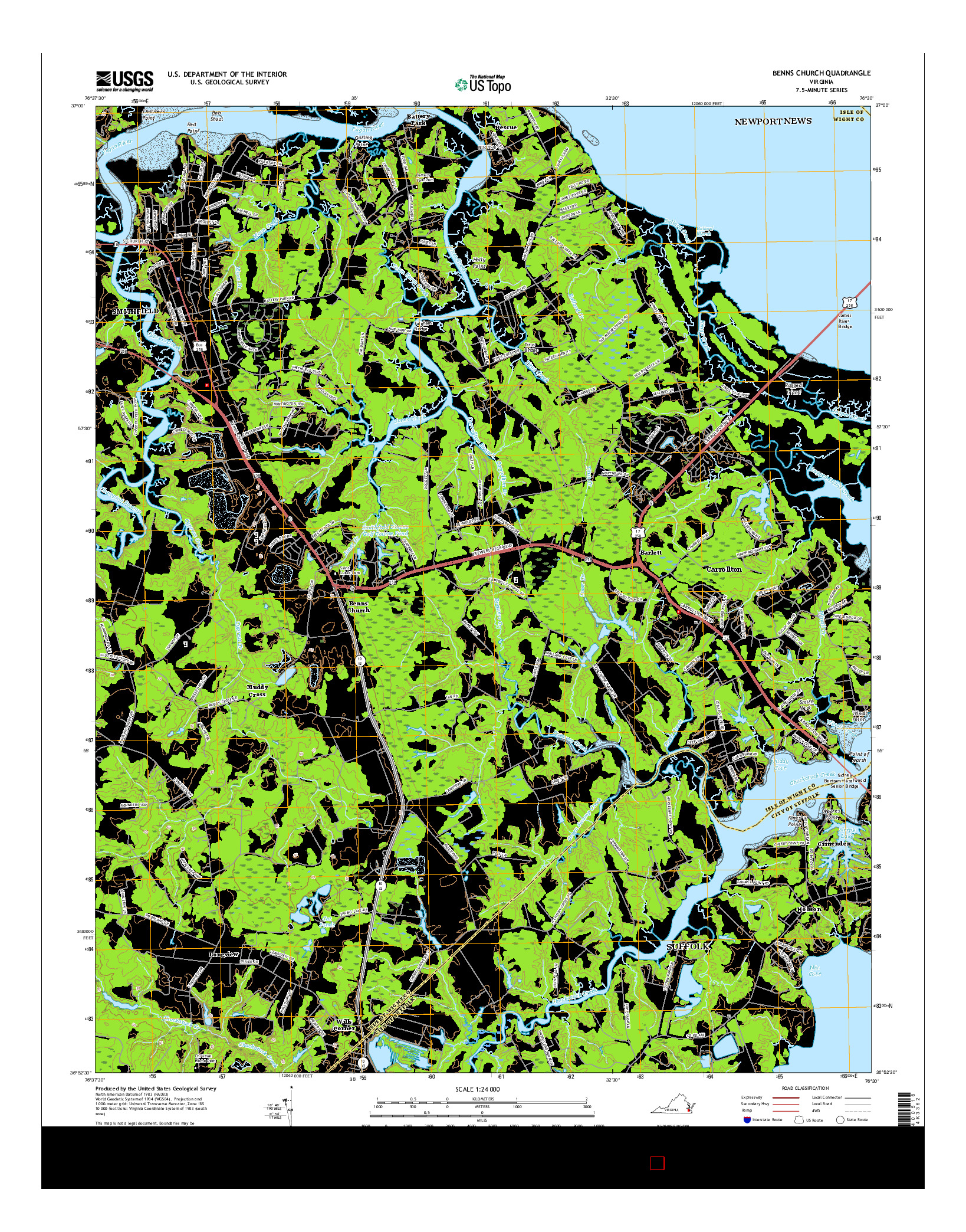 USGS US TOPO 7.5-MINUTE MAP FOR BENNS CHURCH, VA 2016