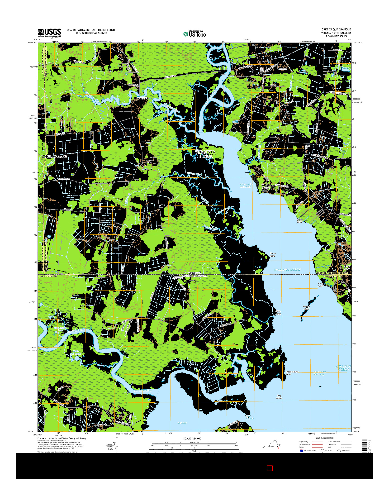 USGS US TOPO 7.5-MINUTE MAP FOR CREEDS, VA-NC 2016