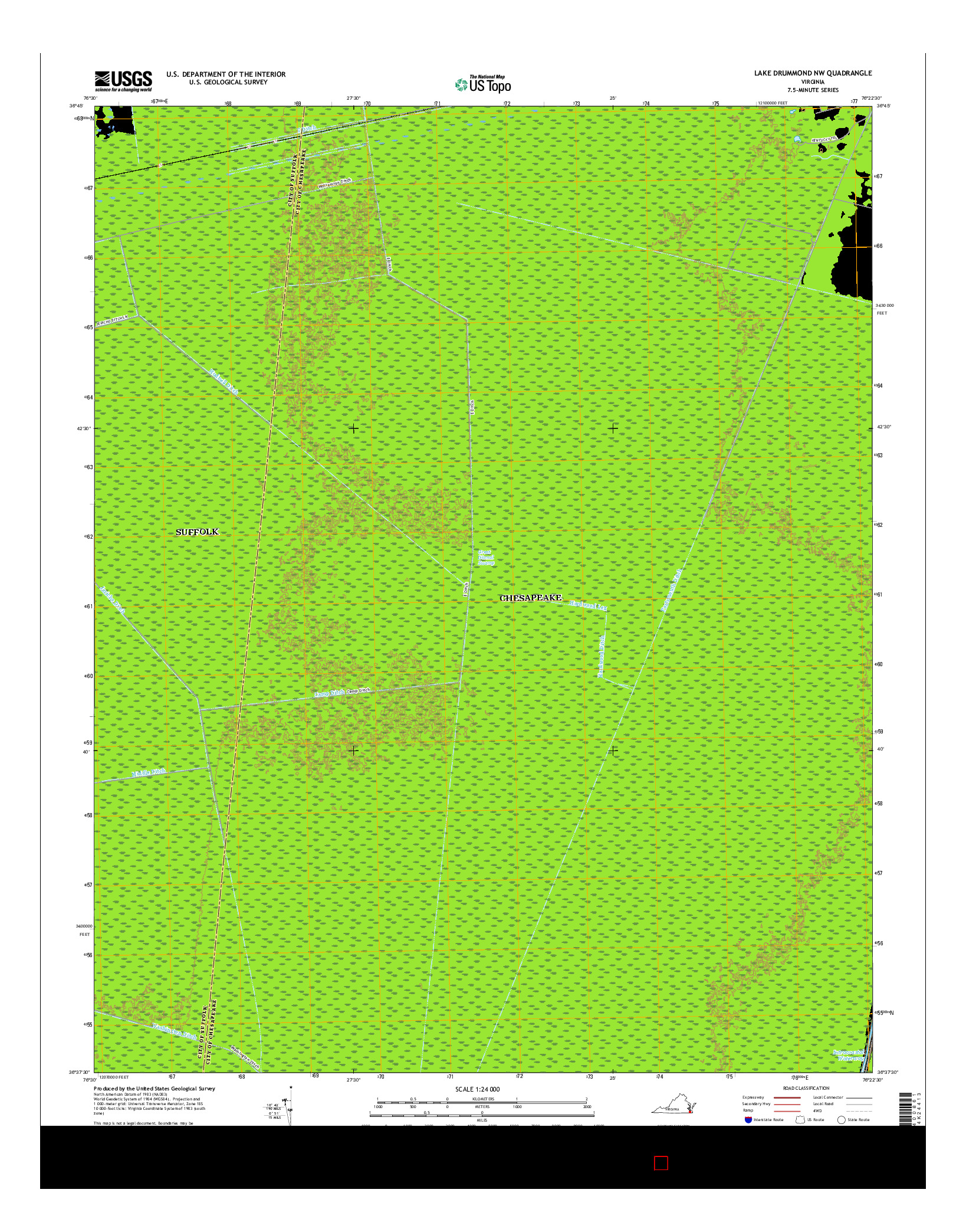 USGS US TOPO 7.5-MINUTE MAP FOR LAKE DRUMMOND NW, VA 2016