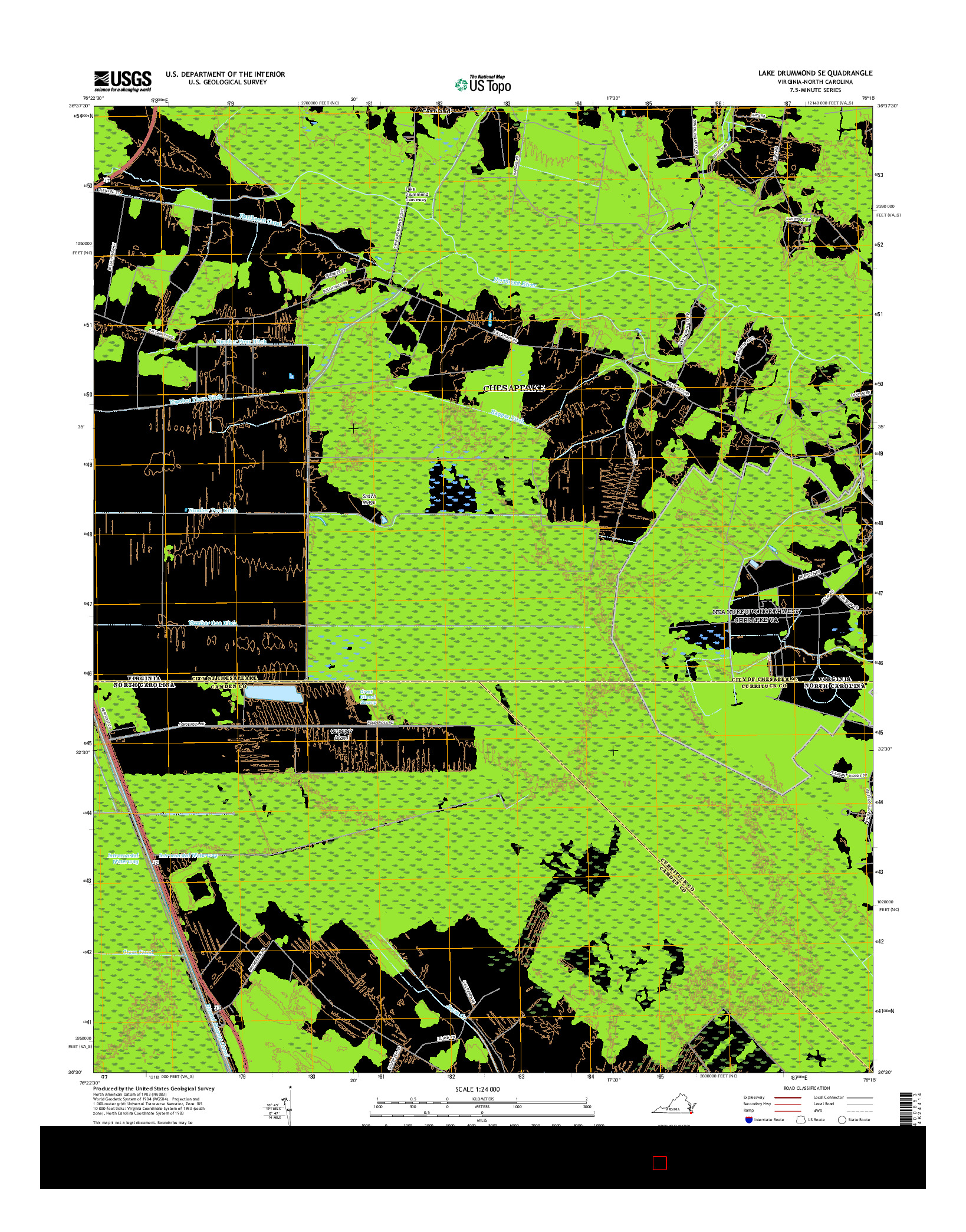 USGS US TOPO 7.5-MINUTE MAP FOR LAKE DRUMMOND SE, VA-NC 2016