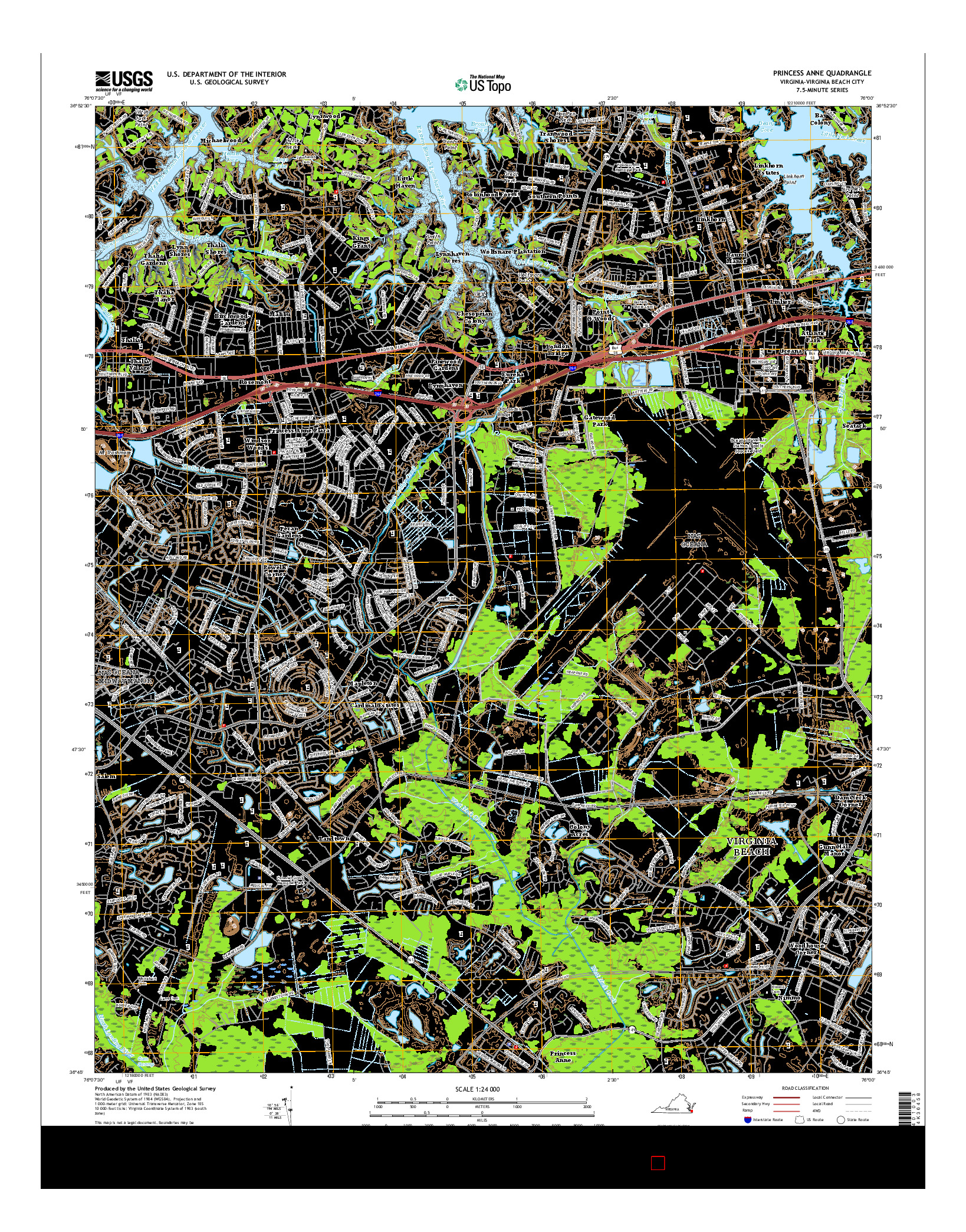 USGS US TOPO 7.5-MINUTE MAP FOR PRINCESS ANNE, VA 2016