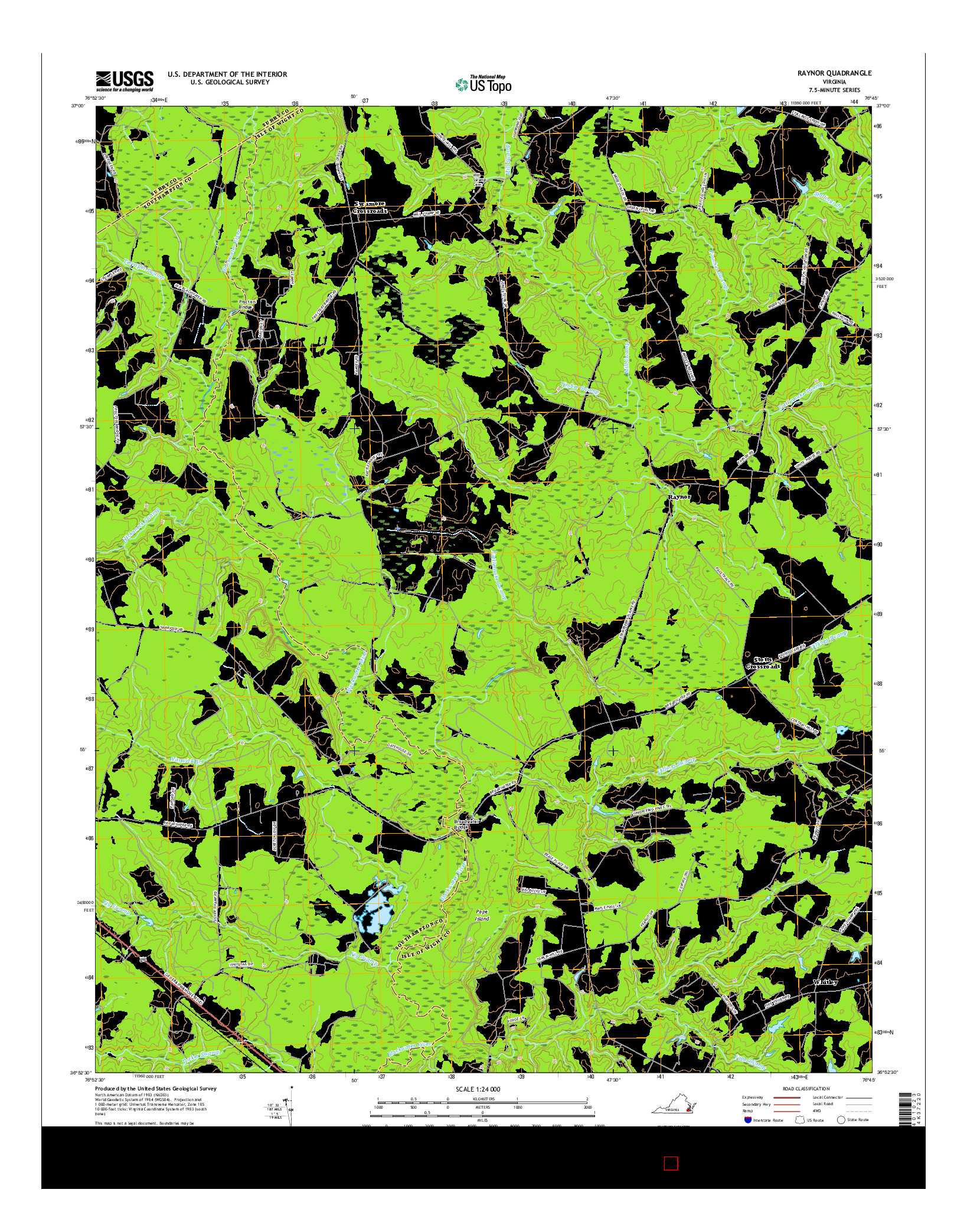 USGS US TOPO 7.5-MINUTE MAP FOR RAYNOR, VA 2016