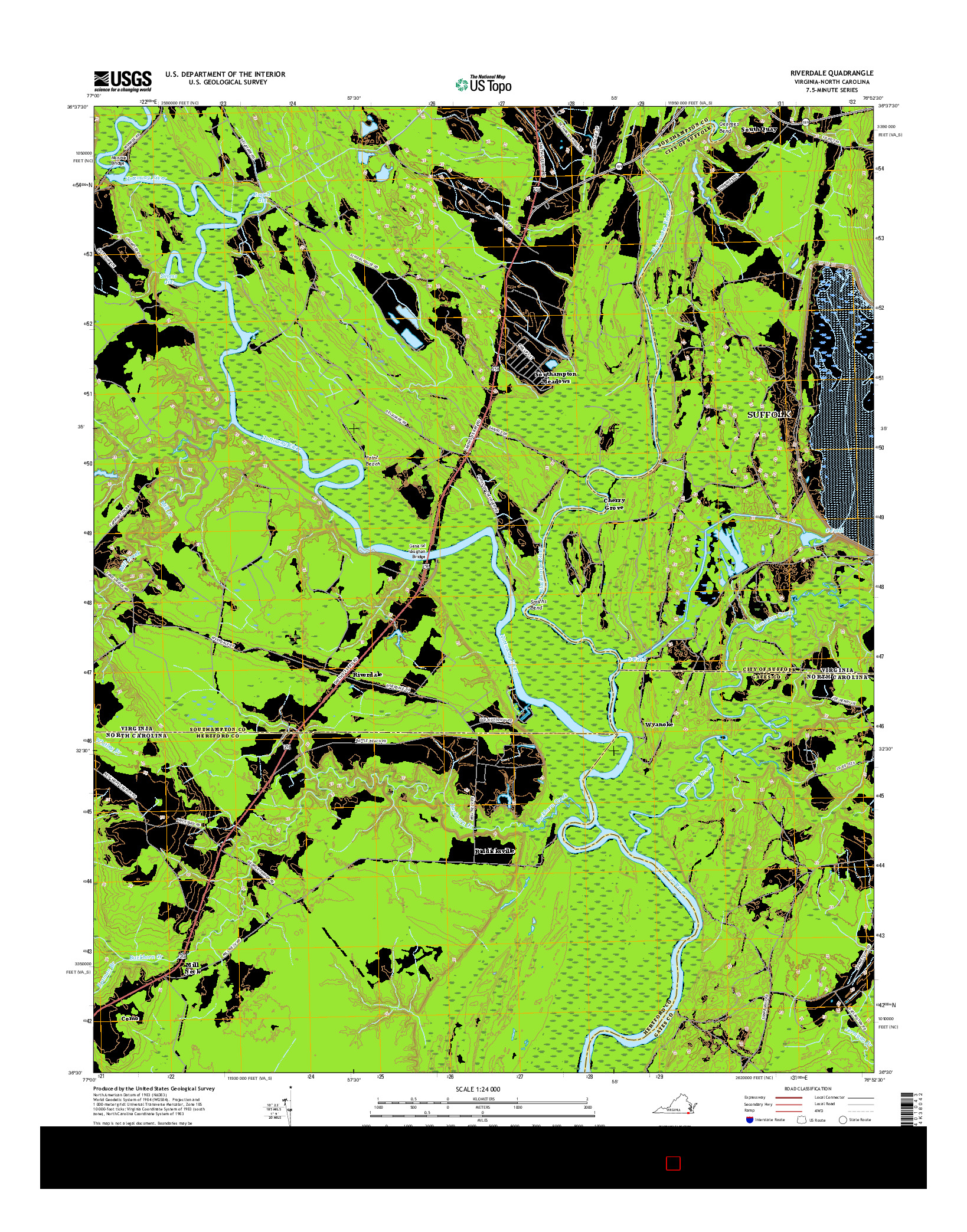 USGS US TOPO 7.5-MINUTE MAP FOR RIVERDALE, VA-NC 2016