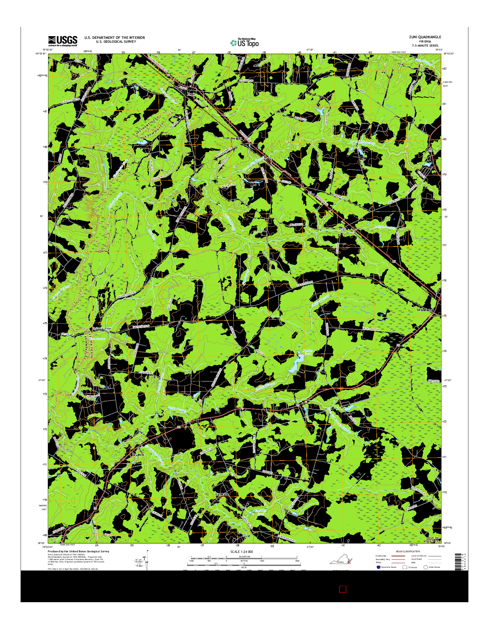 USGS US TOPO 7.5-MINUTE MAP FOR ZUNI, VA 2016