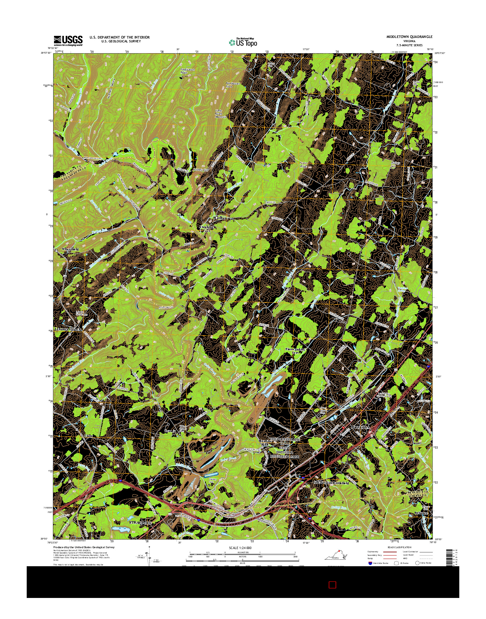 USGS US TOPO 7.5-MINUTE MAP FOR MIDDLETOWN, VA 2016