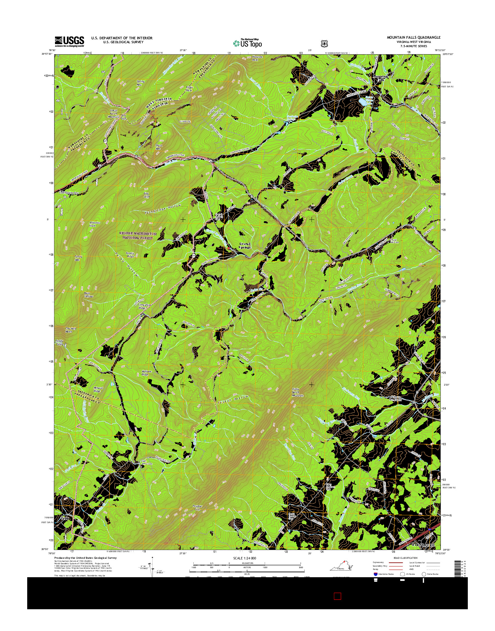 USGS US TOPO 7.5-MINUTE MAP FOR MOUNTAIN FALLS, VA-WV 2016