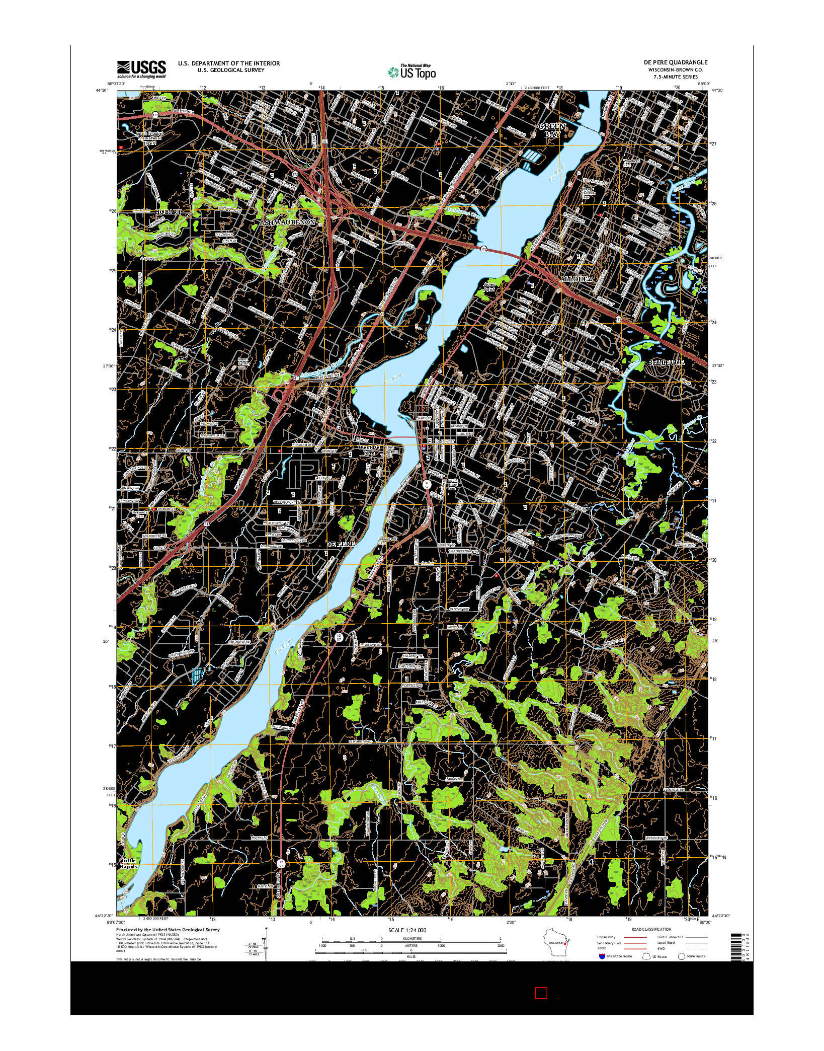 USGS US TOPO 7.5-MINUTE MAP FOR DE PERE, WI 2016