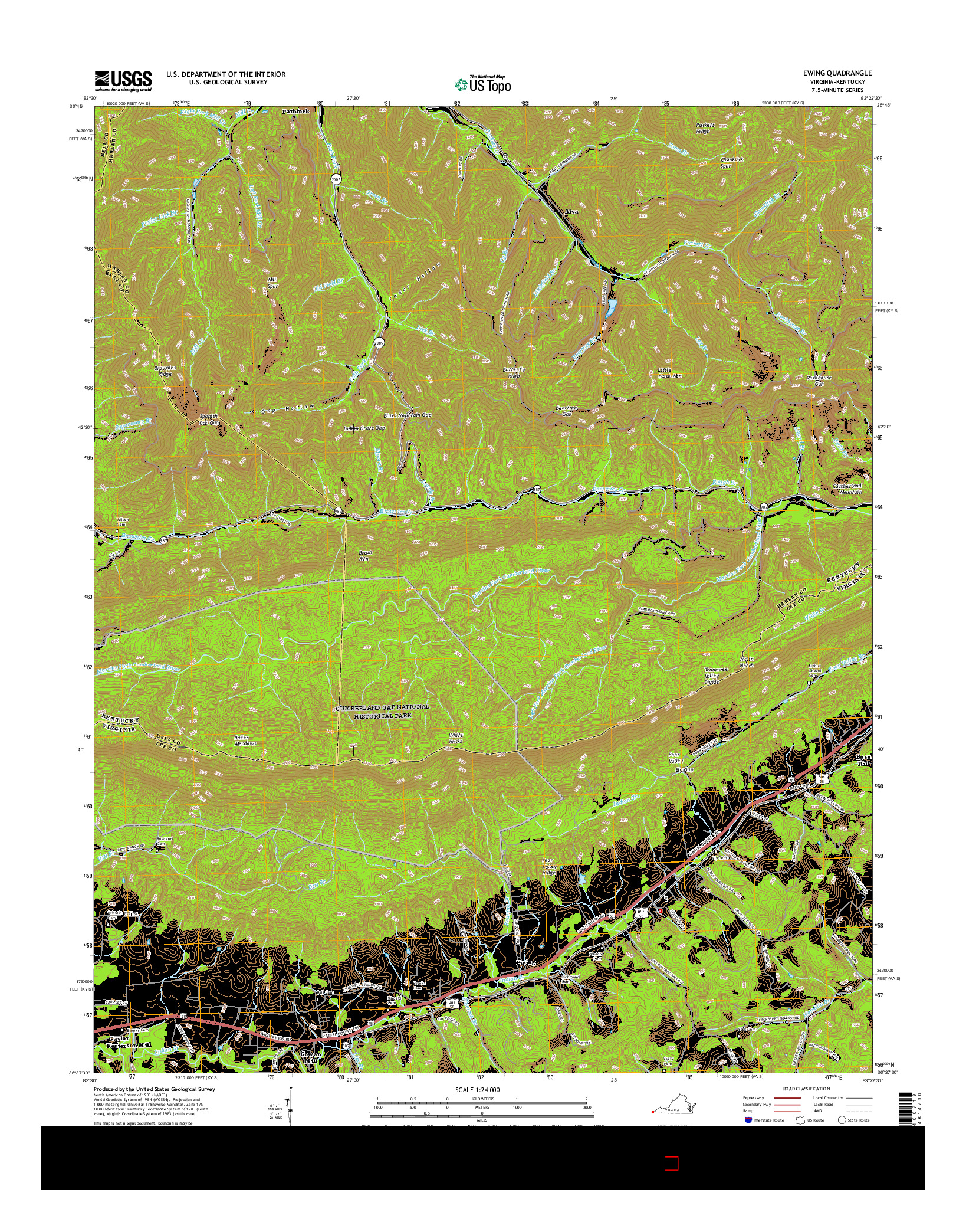 USGS US TOPO 7.5-MINUTE MAP FOR EWING, VA-KY 2016