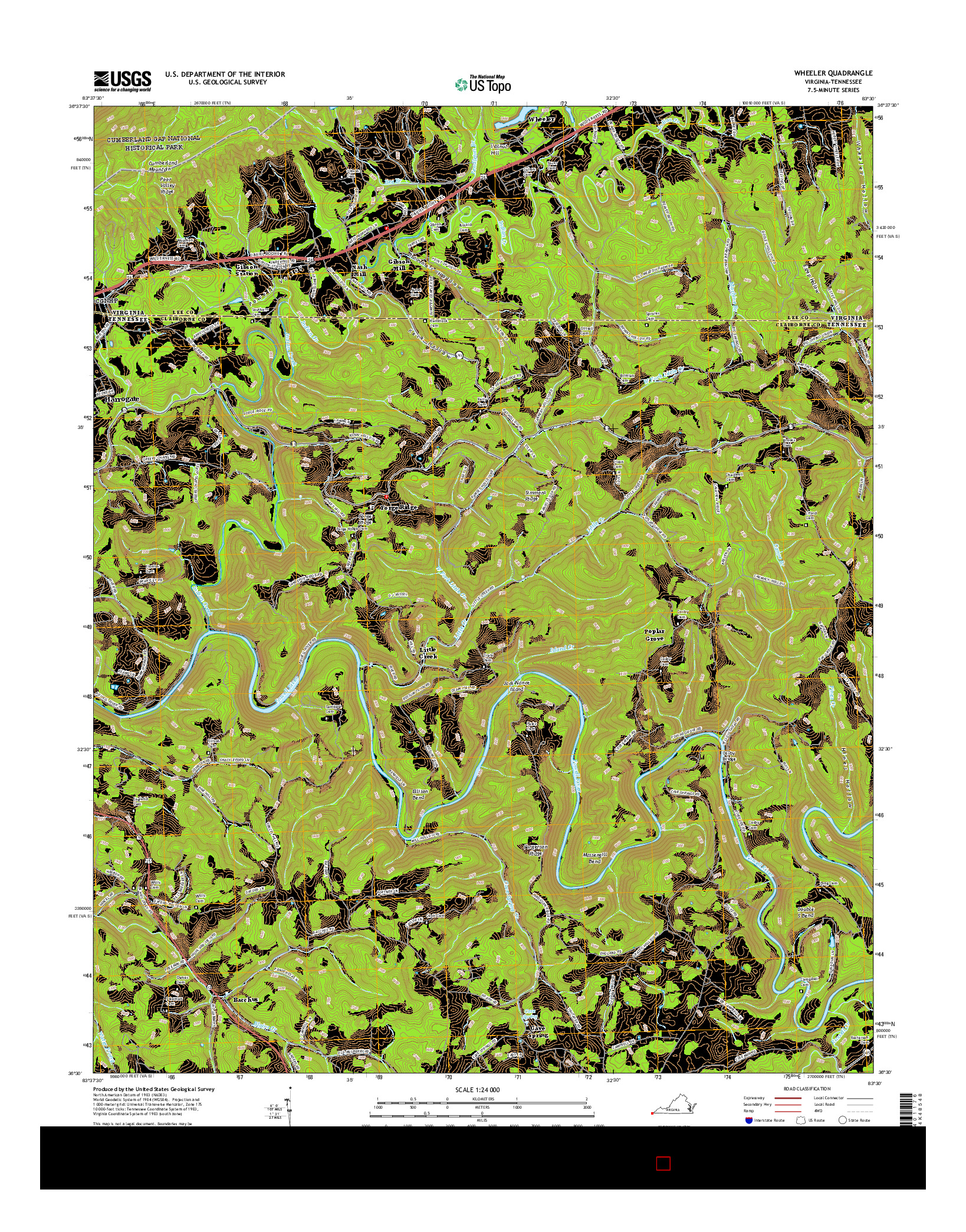 USGS US TOPO 7.5-MINUTE MAP FOR WHEELER, VA-TN 2016