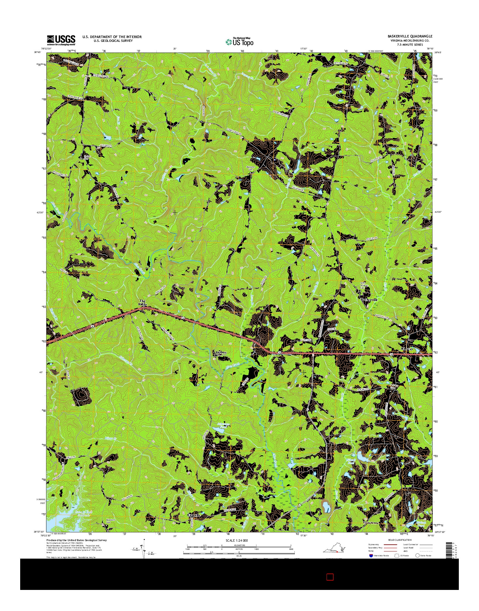 USGS US TOPO 7.5-MINUTE MAP FOR BASKERVILLE, VA 2016