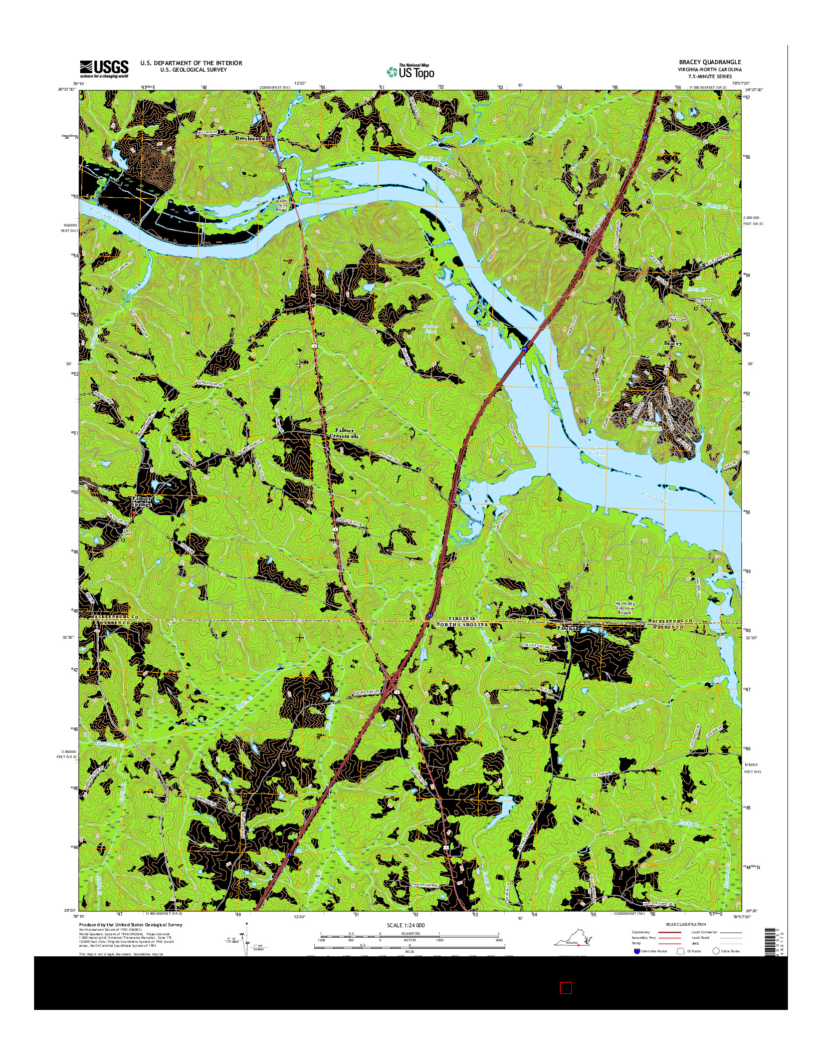 USGS US TOPO 7.5-MINUTE MAP FOR BRACEY, VA-NC 2016