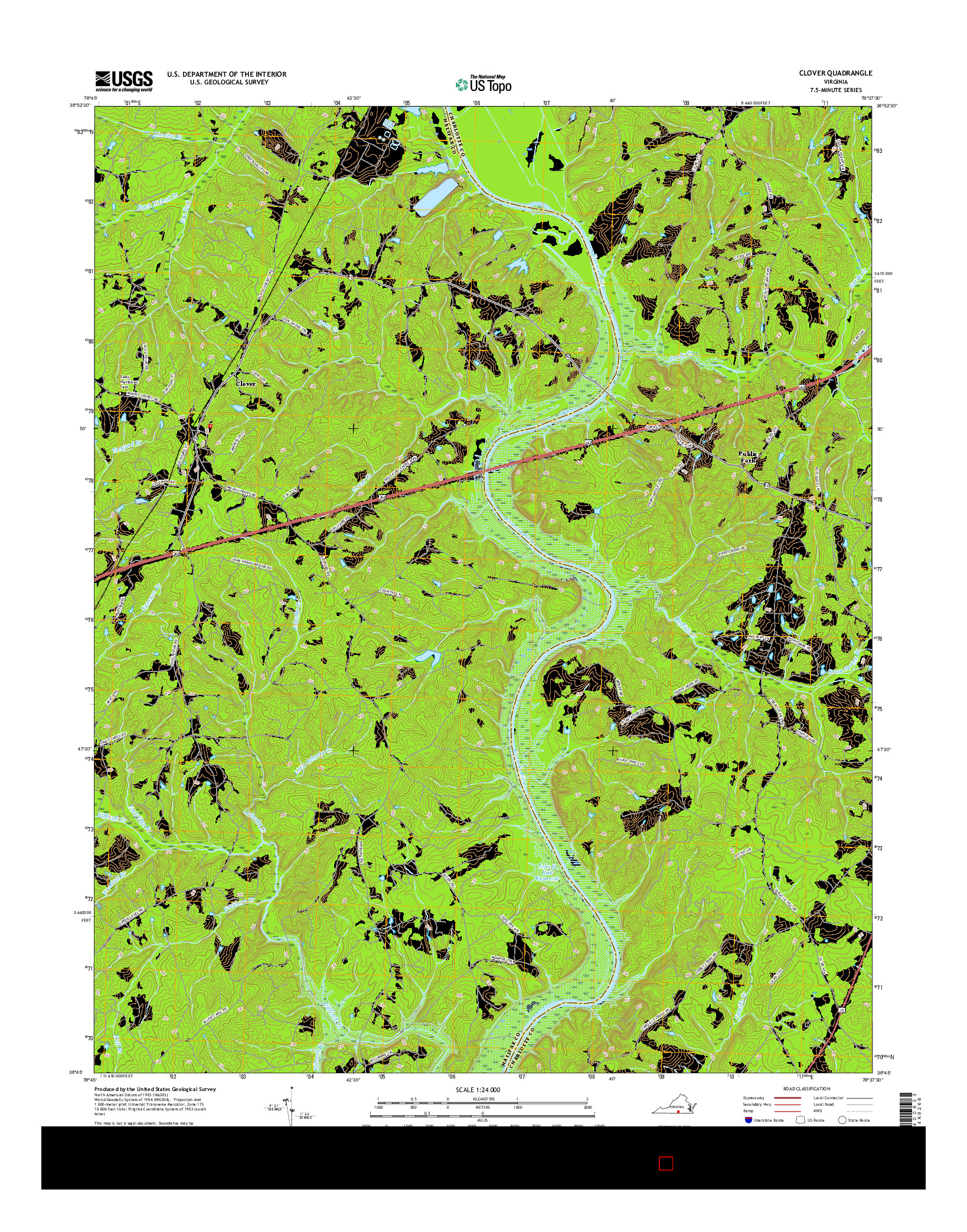 USGS US TOPO 7.5-MINUTE MAP FOR CLOVER, VA 2016