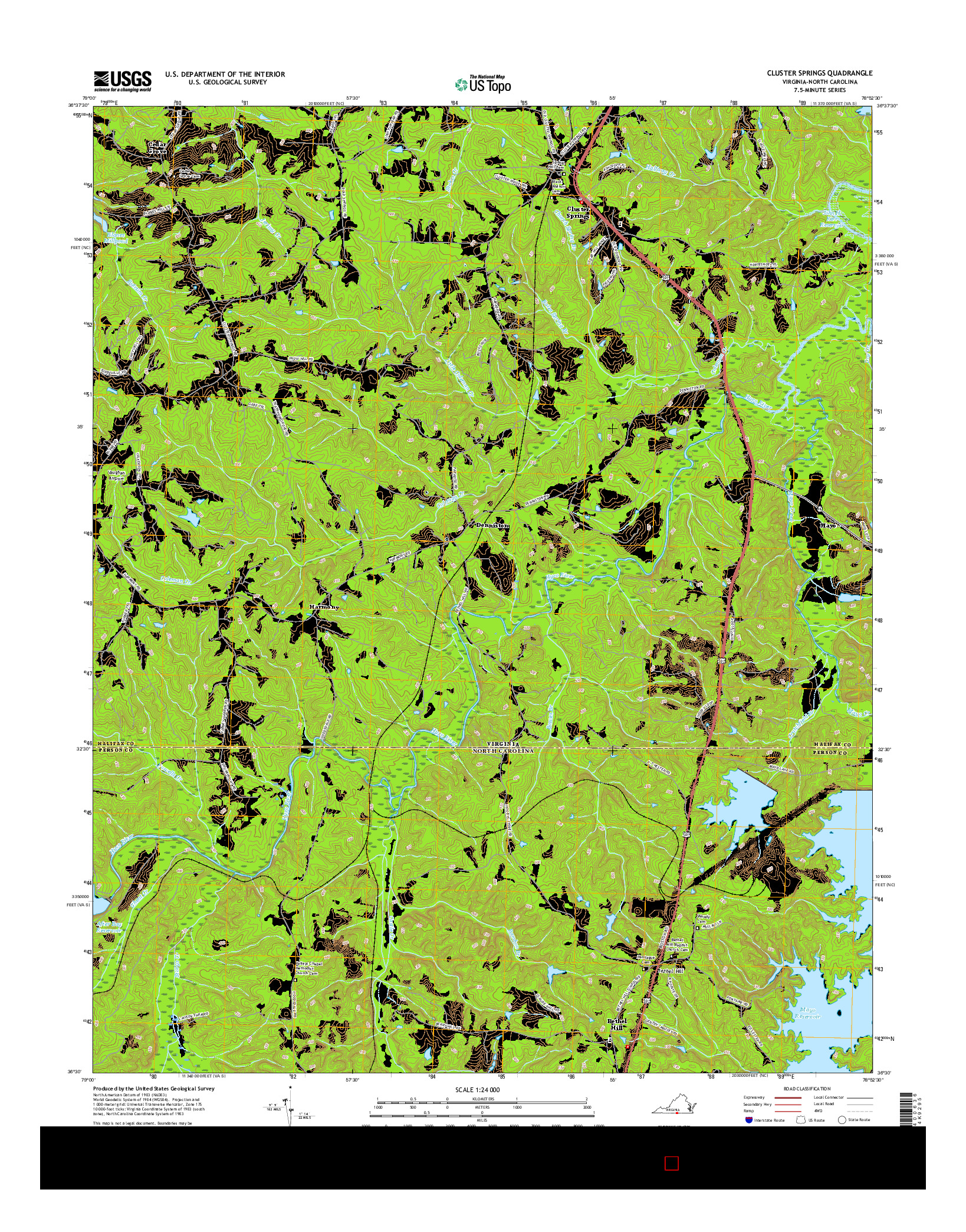 USGS US TOPO 7.5-MINUTE MAP FOR CLUSTER SPRINGS, VA-NC 2016