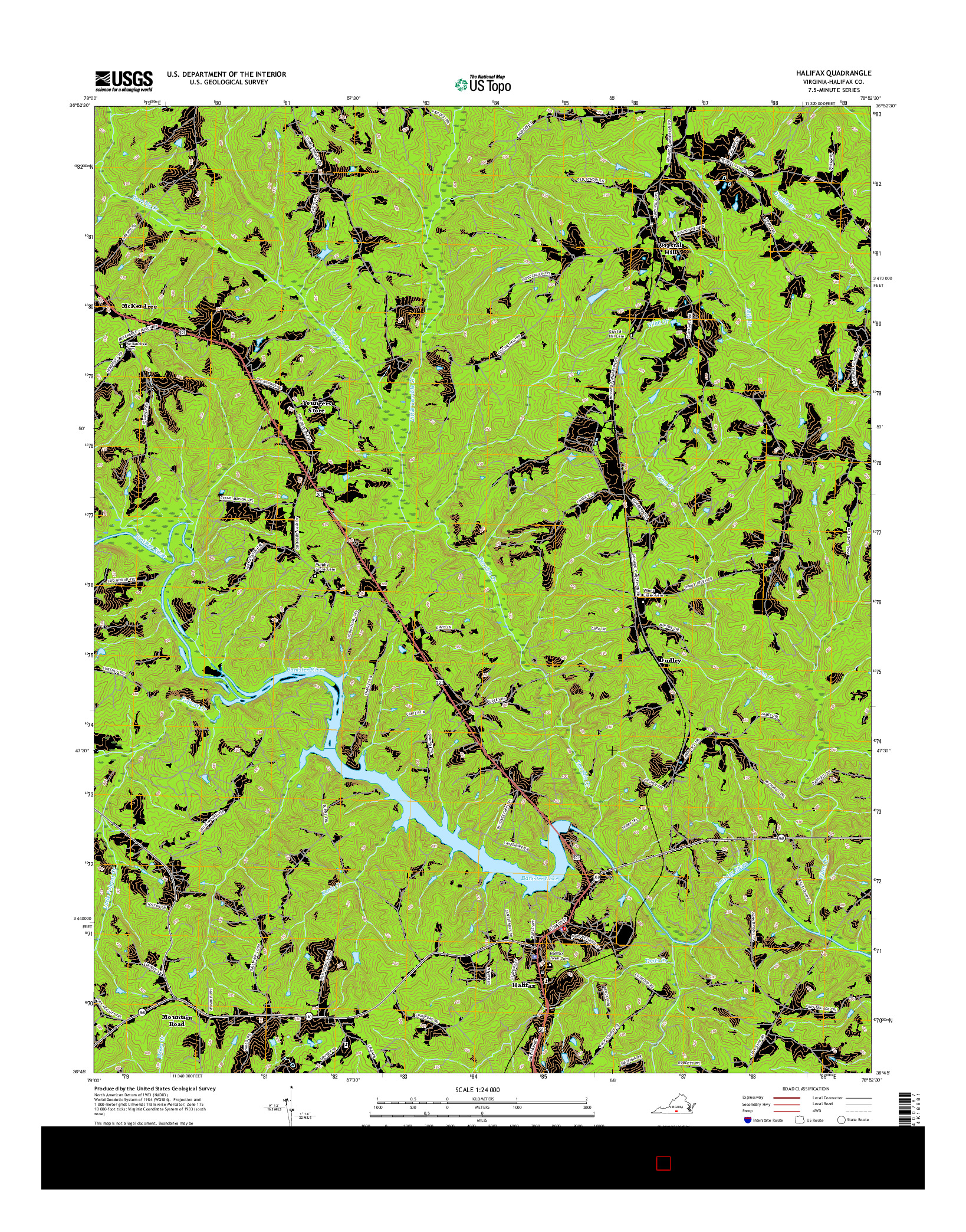 USGS US TOPO 7.5-MINUTE MAP FOR HALIFAX, VA 2016
