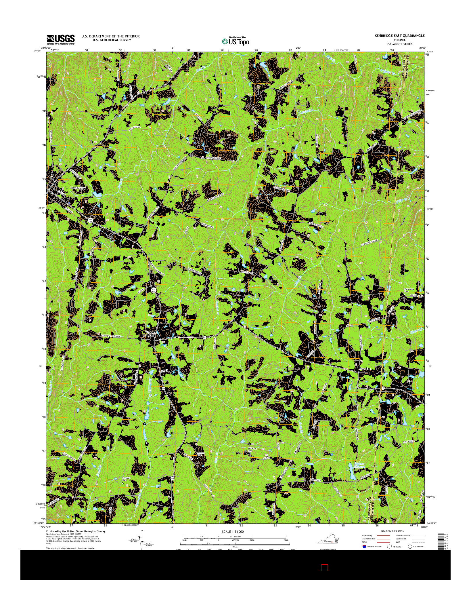 USGS US TOPO 7.5-MINUTE MAP FOR KENBRIDGE EAST, VA 2016