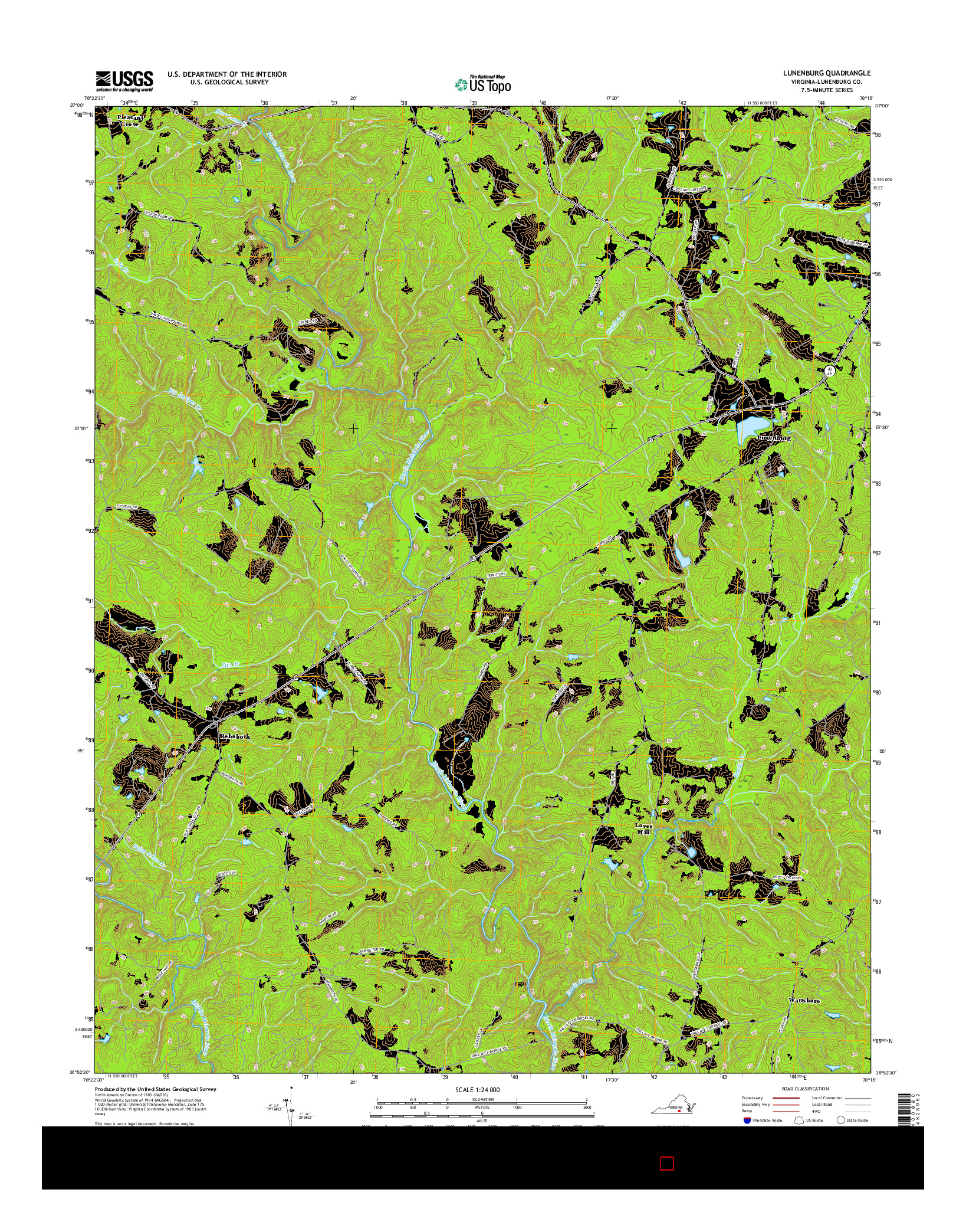 USGS US TOPO 7.5-MINUTE MAP FOR LUNENBURG, VA 2016