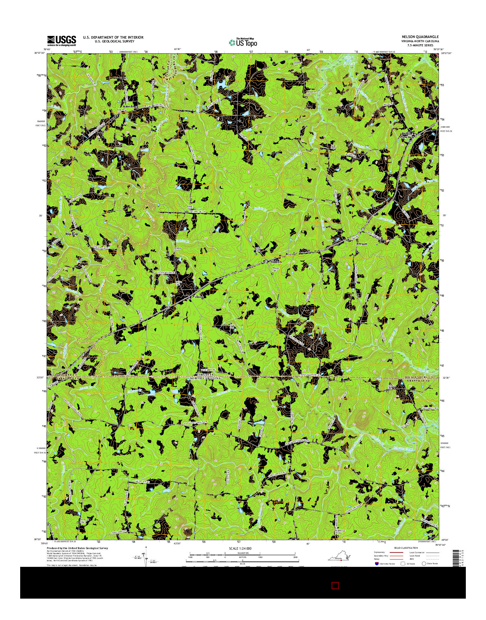 USGS US TOPO 7.5-MINUTE MAP FOR NELSON, VA-NC 2016