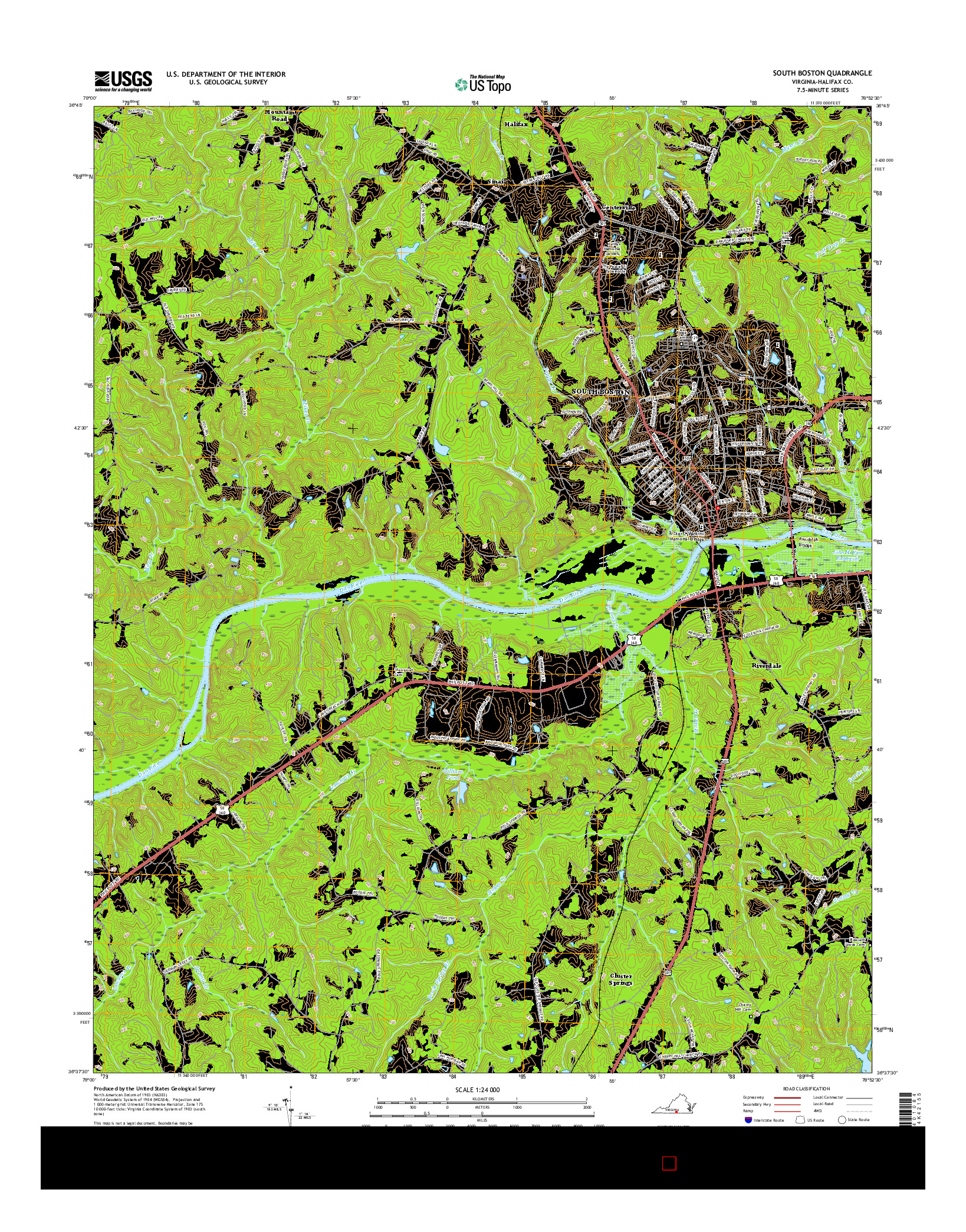 USGS US TOPO 7.5-MINUTE MAP FOR SOUTH BOSTON, VA 2016