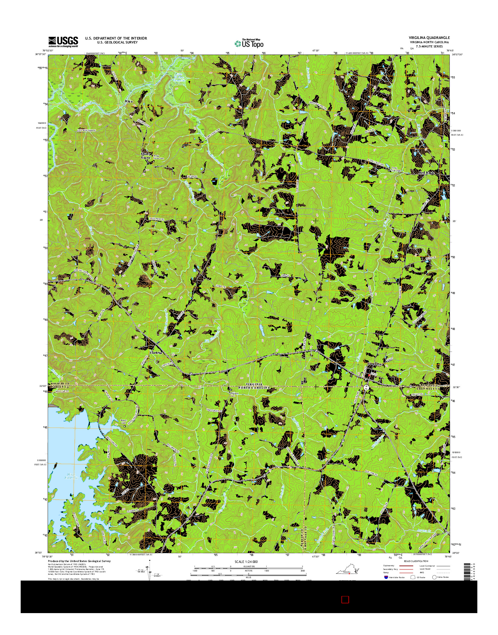USGS US TOPO 7.5-MINUTE MAP FOR VIRGILINA, VA-NC 2016