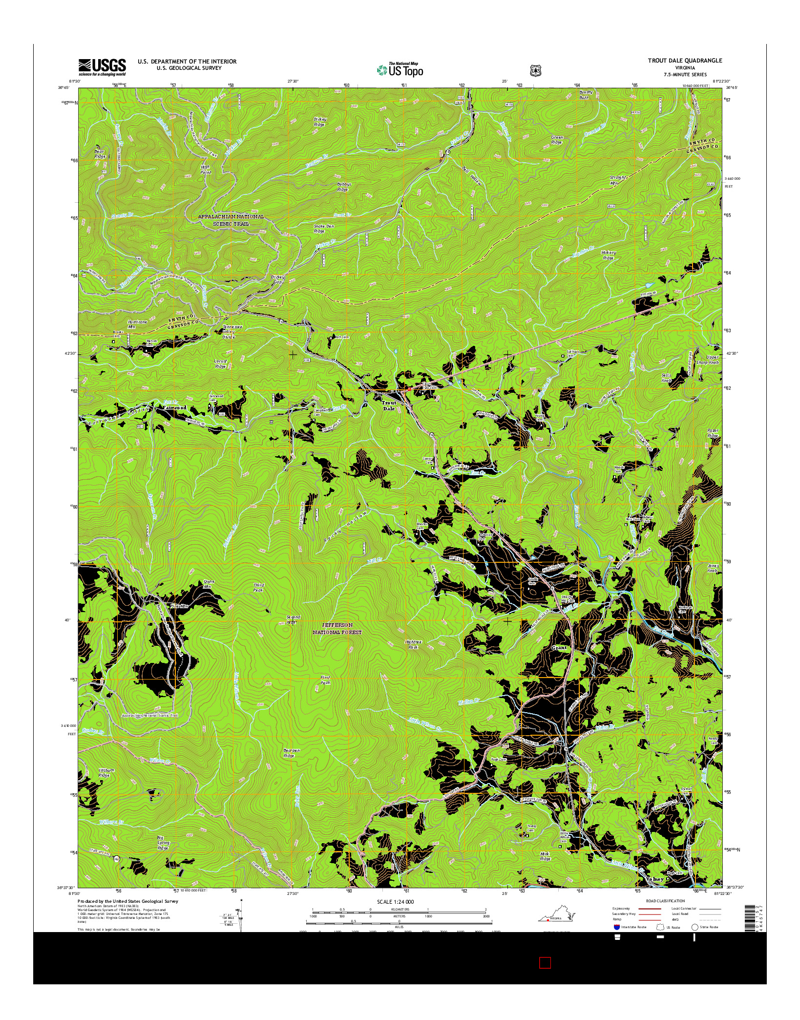 USGS US TOPO 7.5-MINUTE MAP FOR TROUT DALE, VA 2016