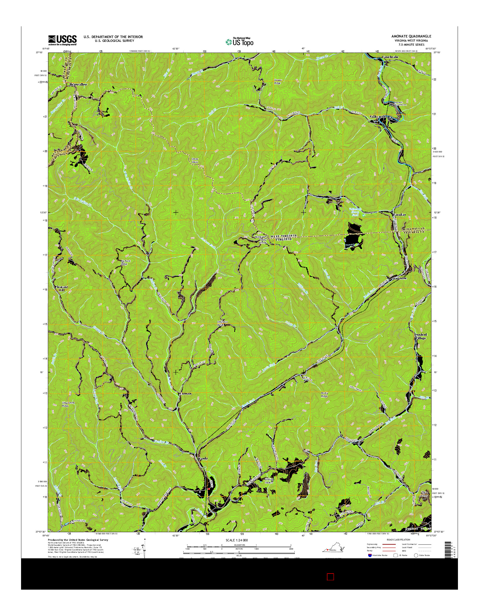 USGS US TOPO 7.5-MINUTE MAP FOR AMONATE, VA-WV 2016