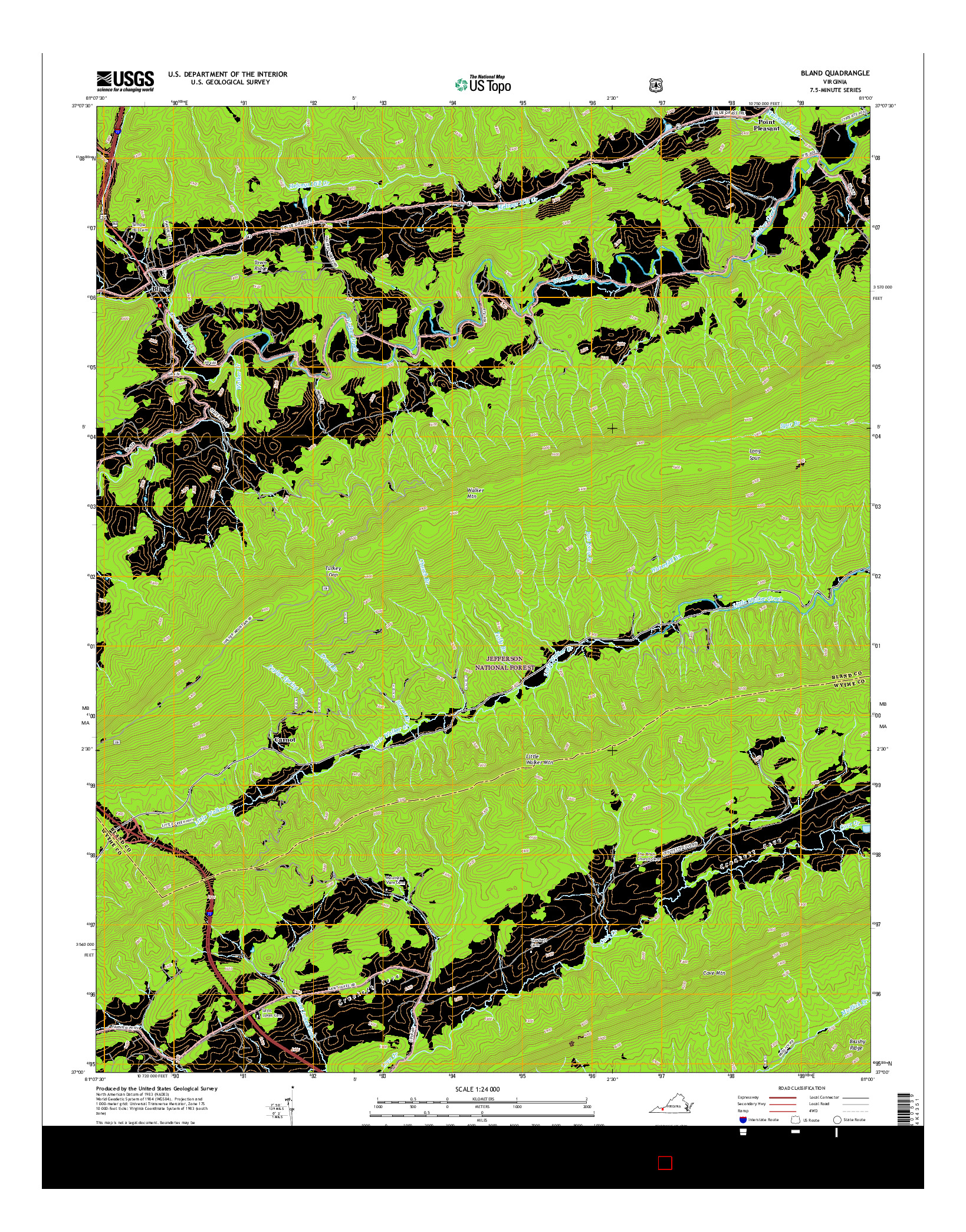 USGS US TOPO 7.5-MINUTE MAP FOR BLAND, VA 2016